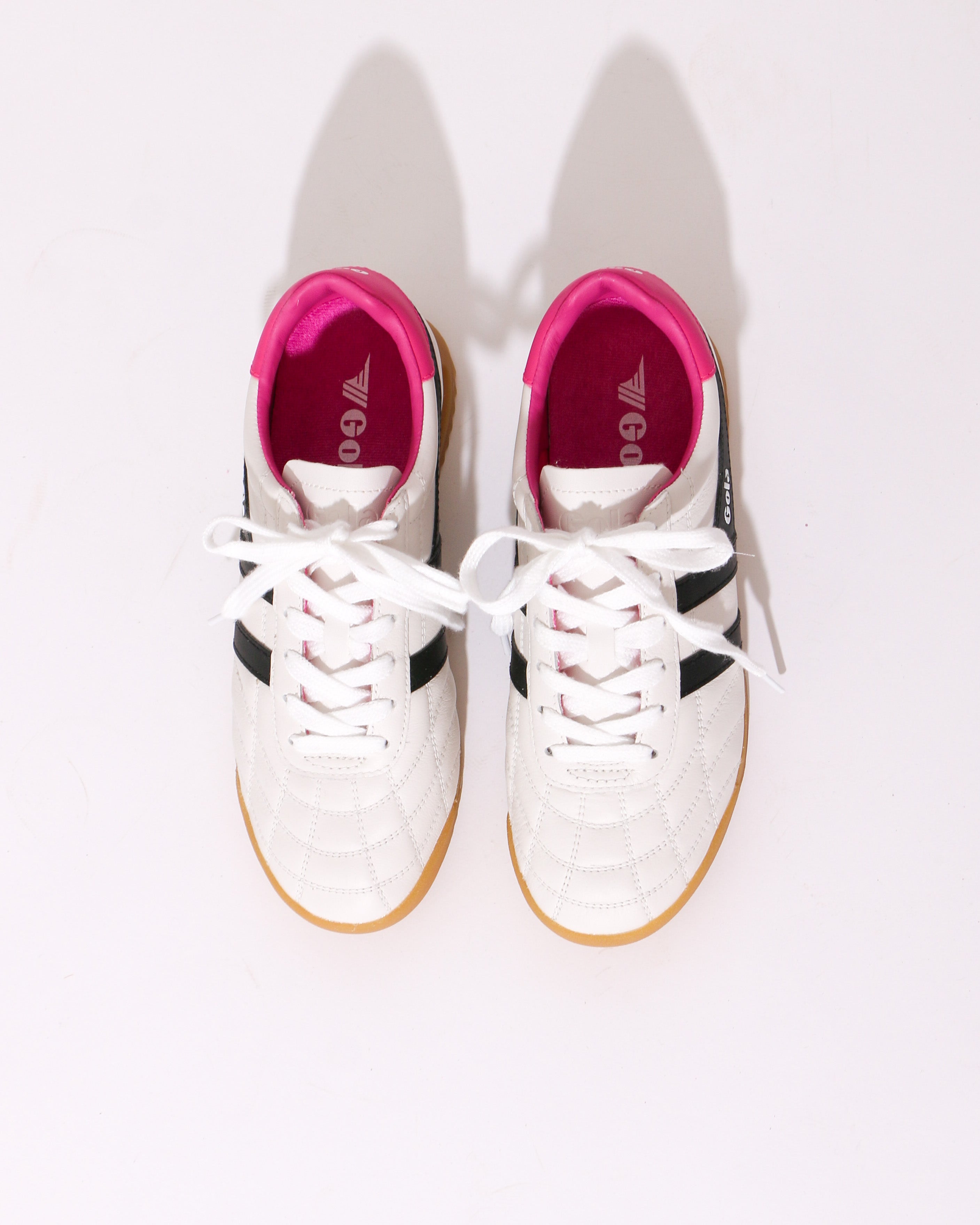 Gola Stadium Sneaker in White, Black, and Shocking Pink
