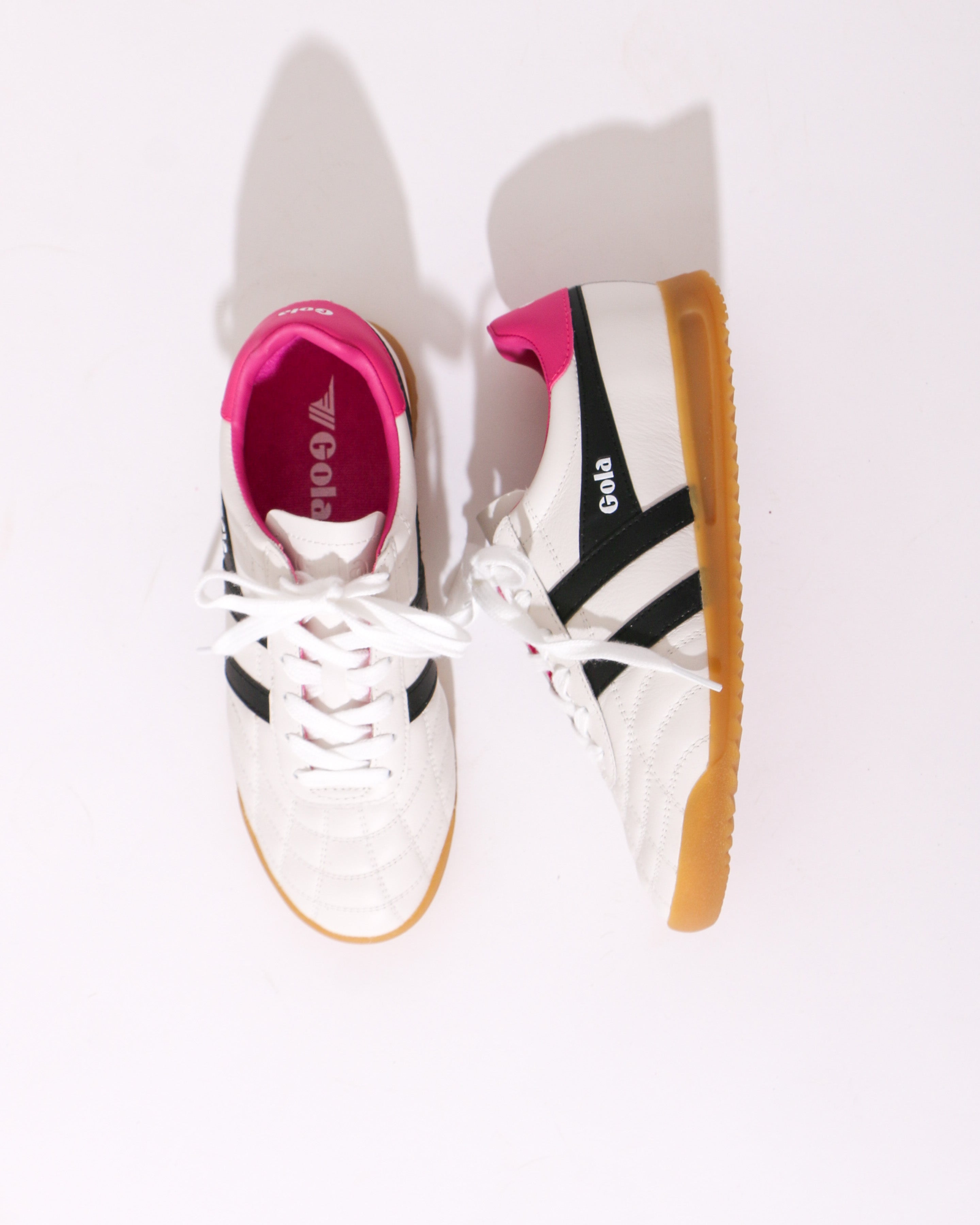 Gola Stadium Sneaker in White, Black, and Shocking Pink