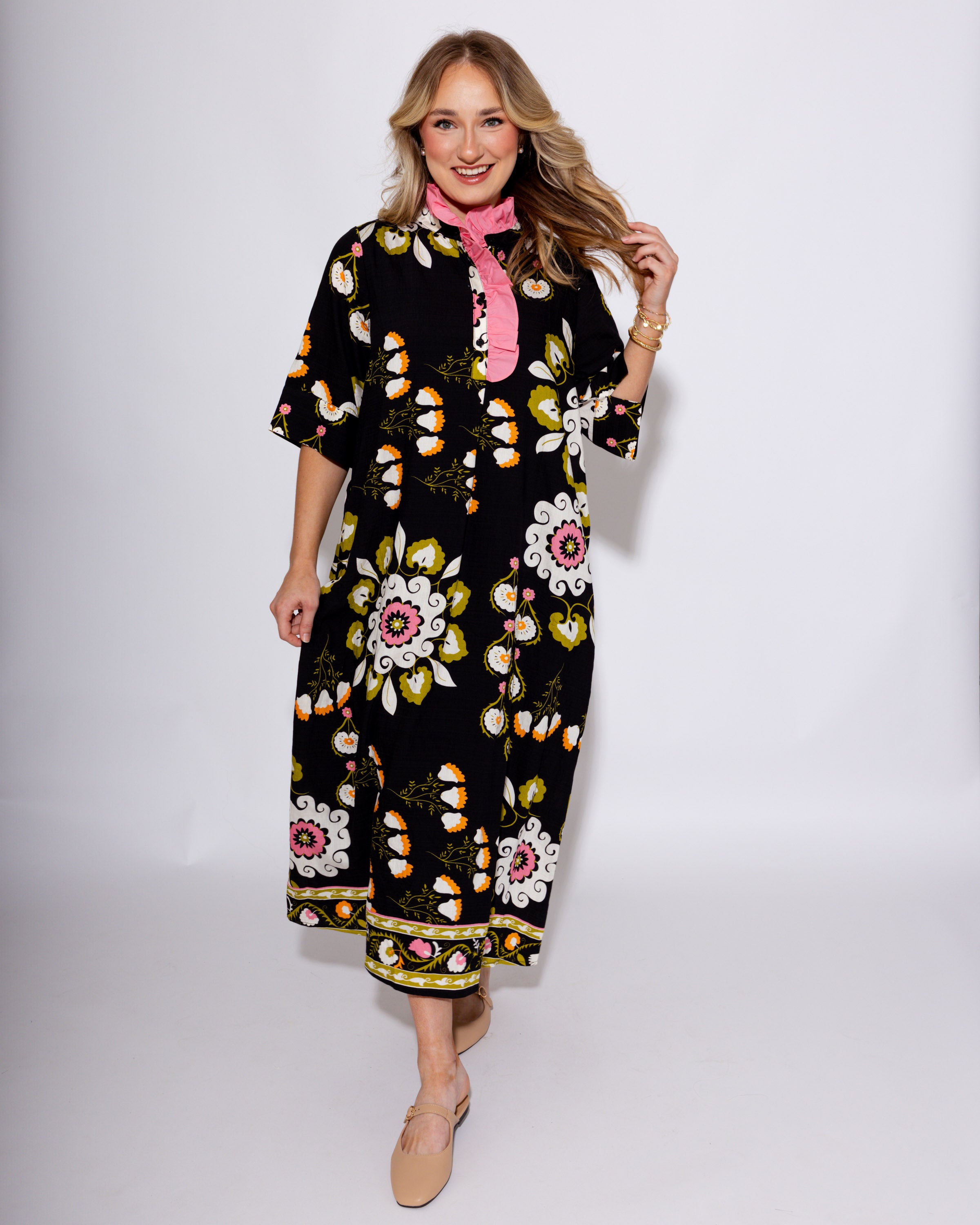 Midnight Bloom Boho Midi Dress