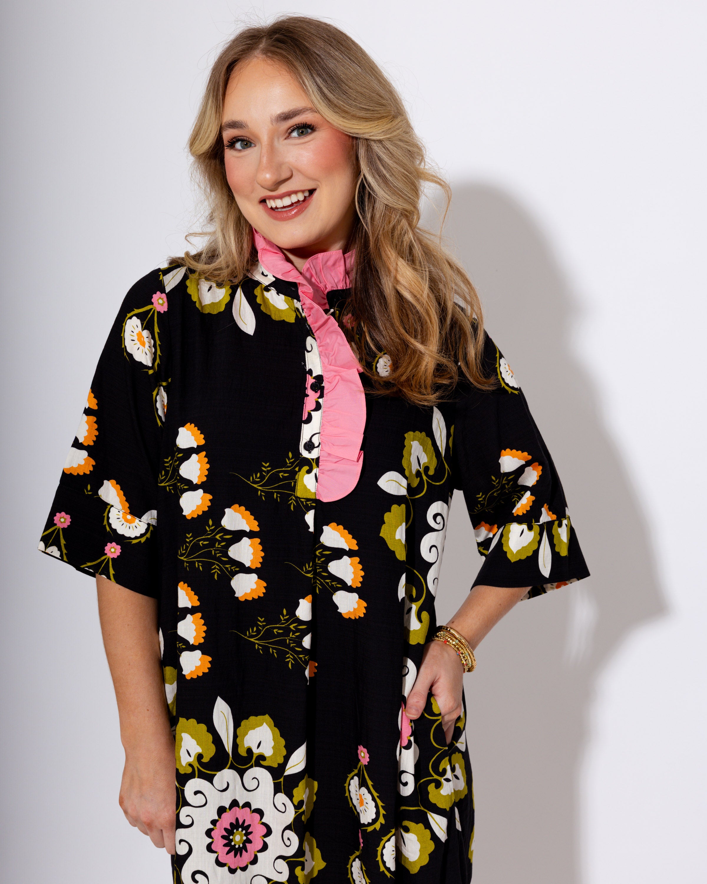 Midnight Bloom Boho Midi Dress