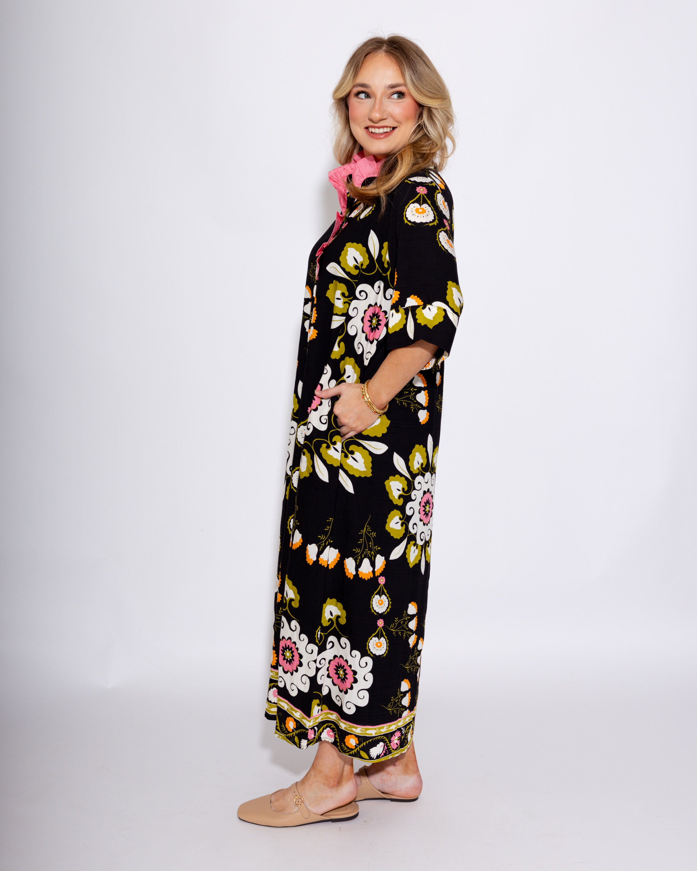 Midnight Bloom Boho Midi Dress