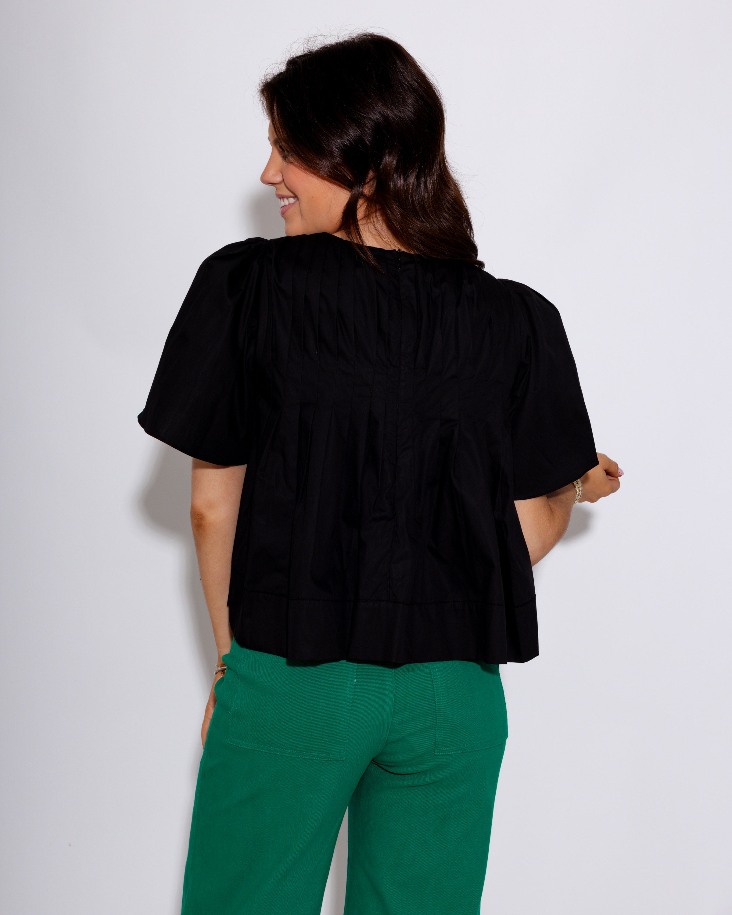 Pleated Short Sleeve Top in Black