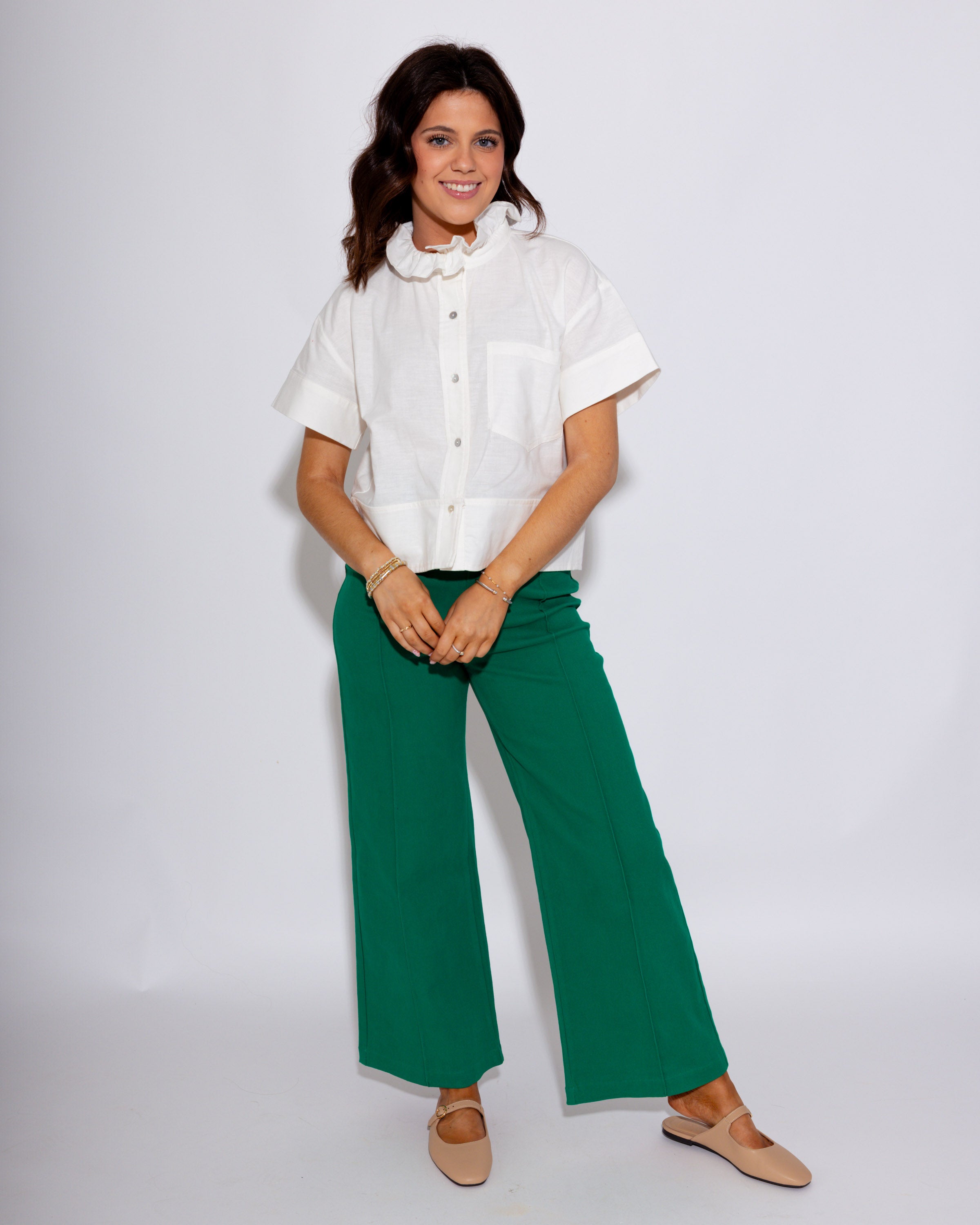 The Tailored Wide Leg Pant in Green