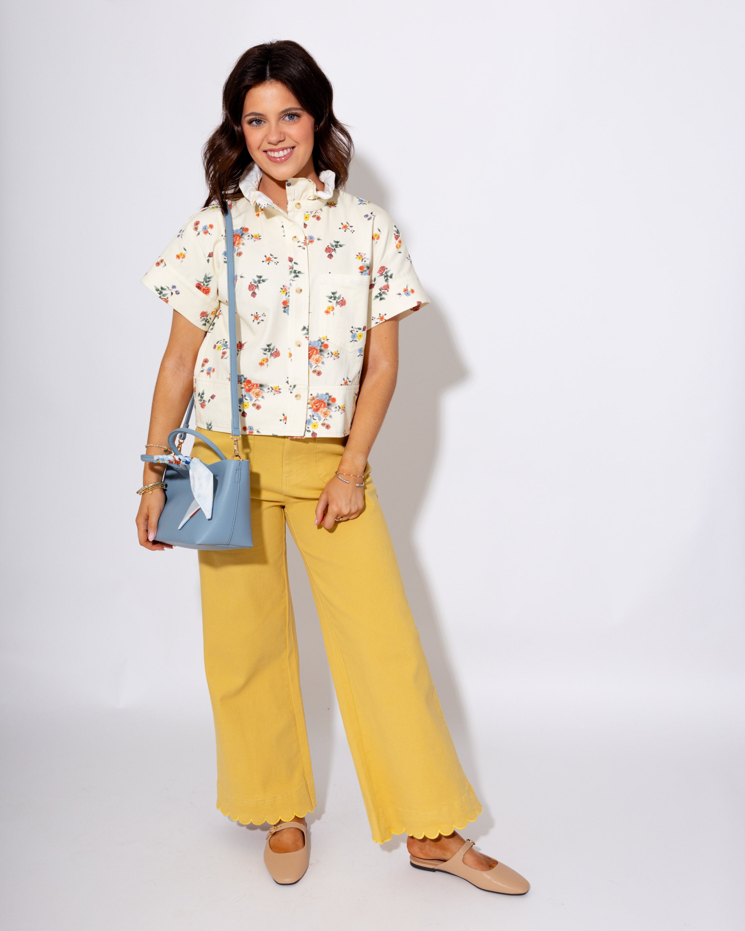 Scallop Trim Wide Leg Pants in Yellow