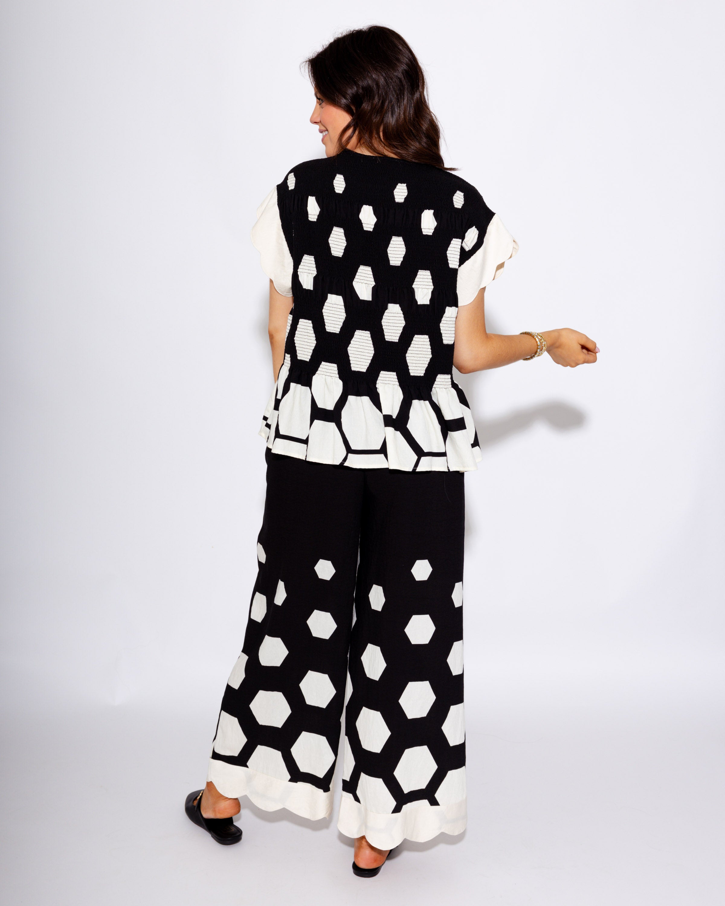 Scalloped Smocked Print Top