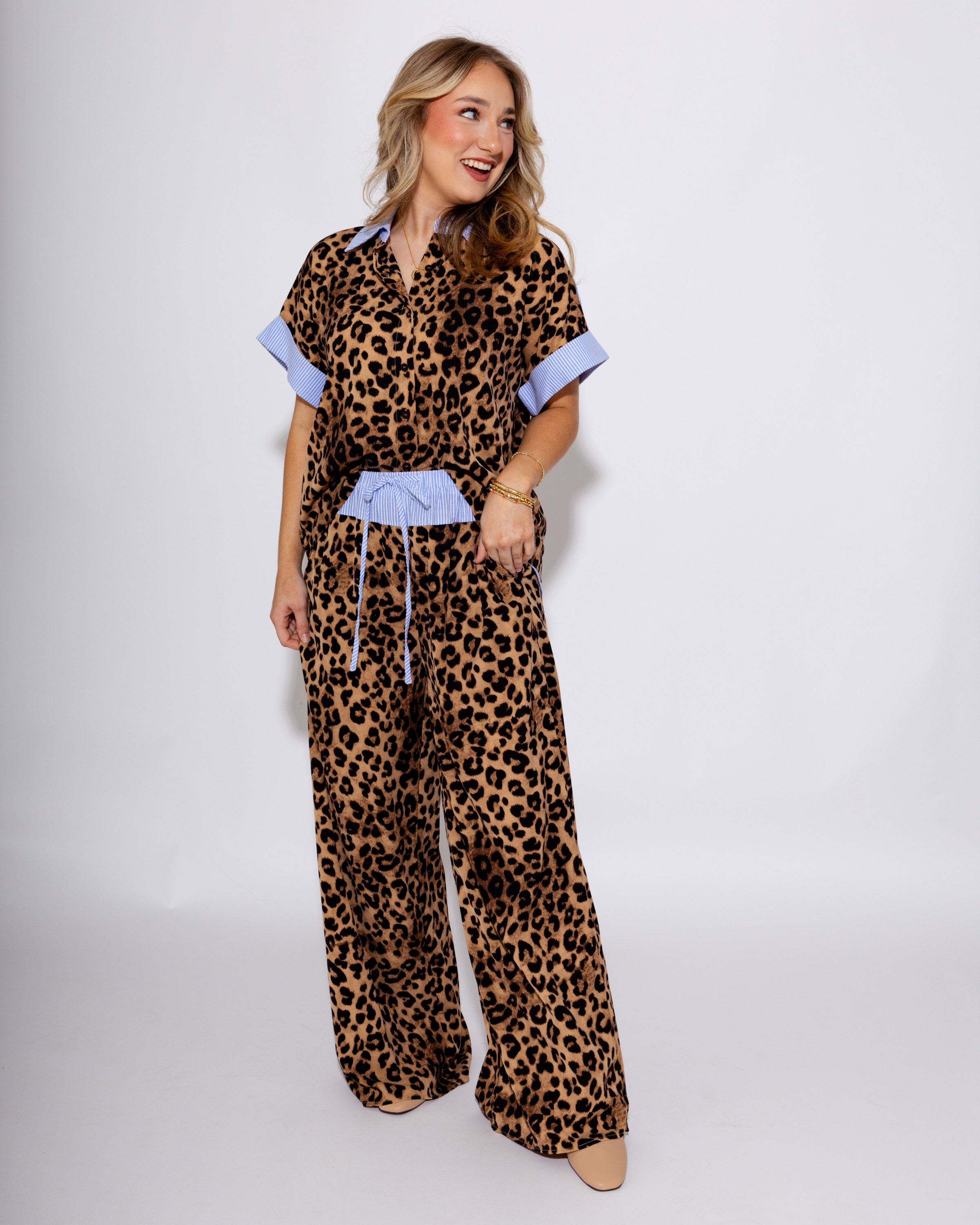 Leopard Shirt & Wide Leg Pants Set
