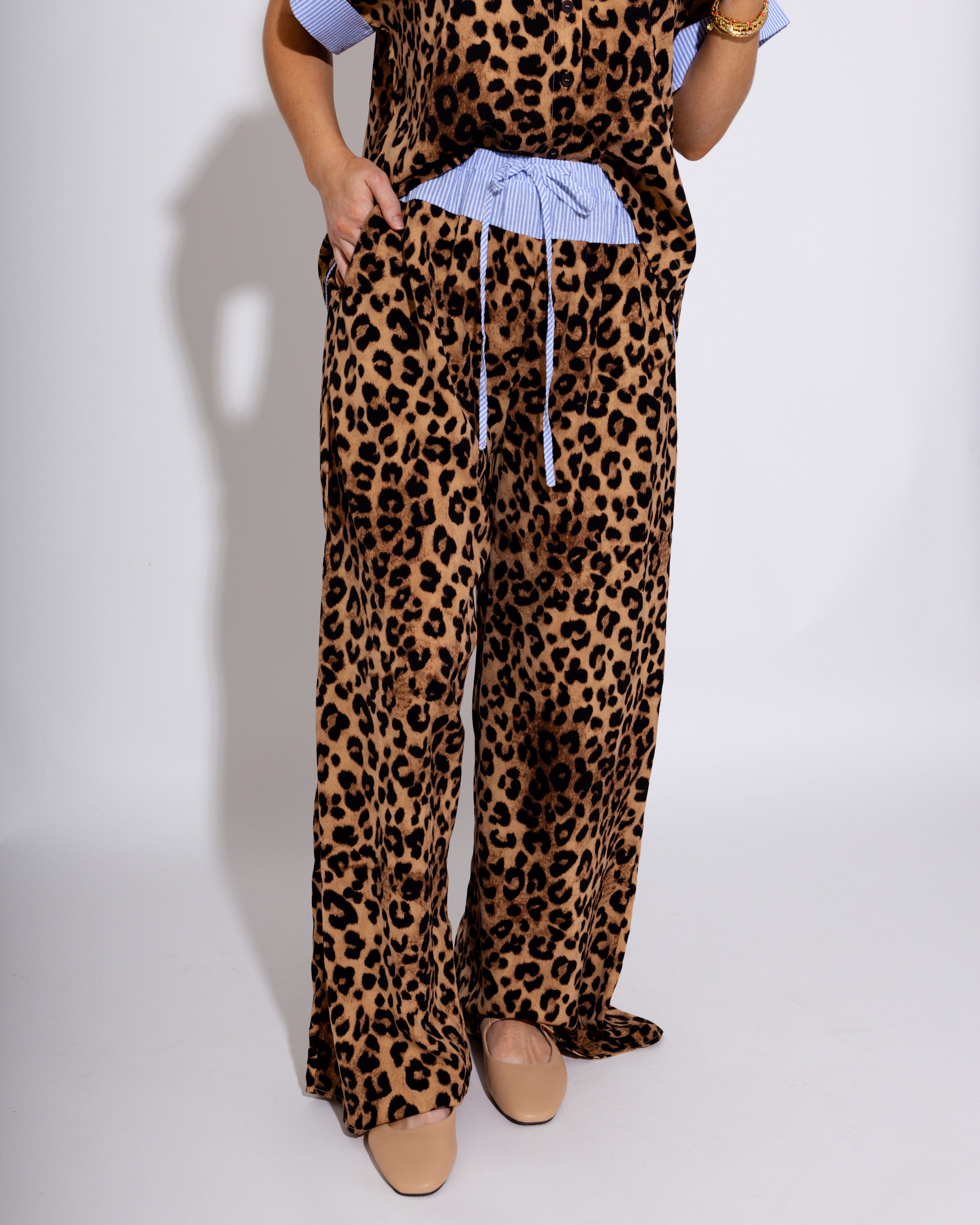 Leopard Shirt & Wide Leg Pants Set