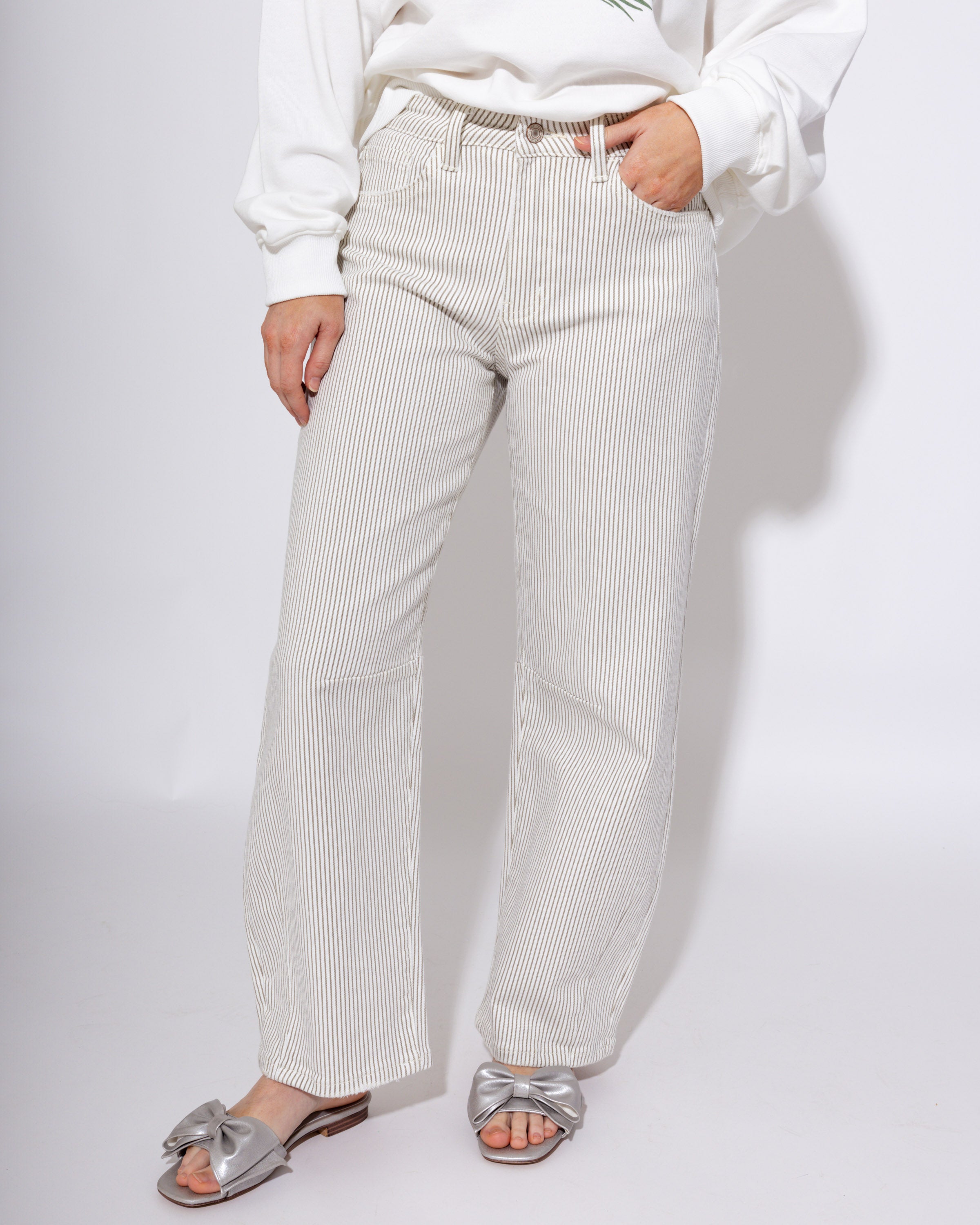 Vervet | High Rise Striped Crop Barrel Jeans