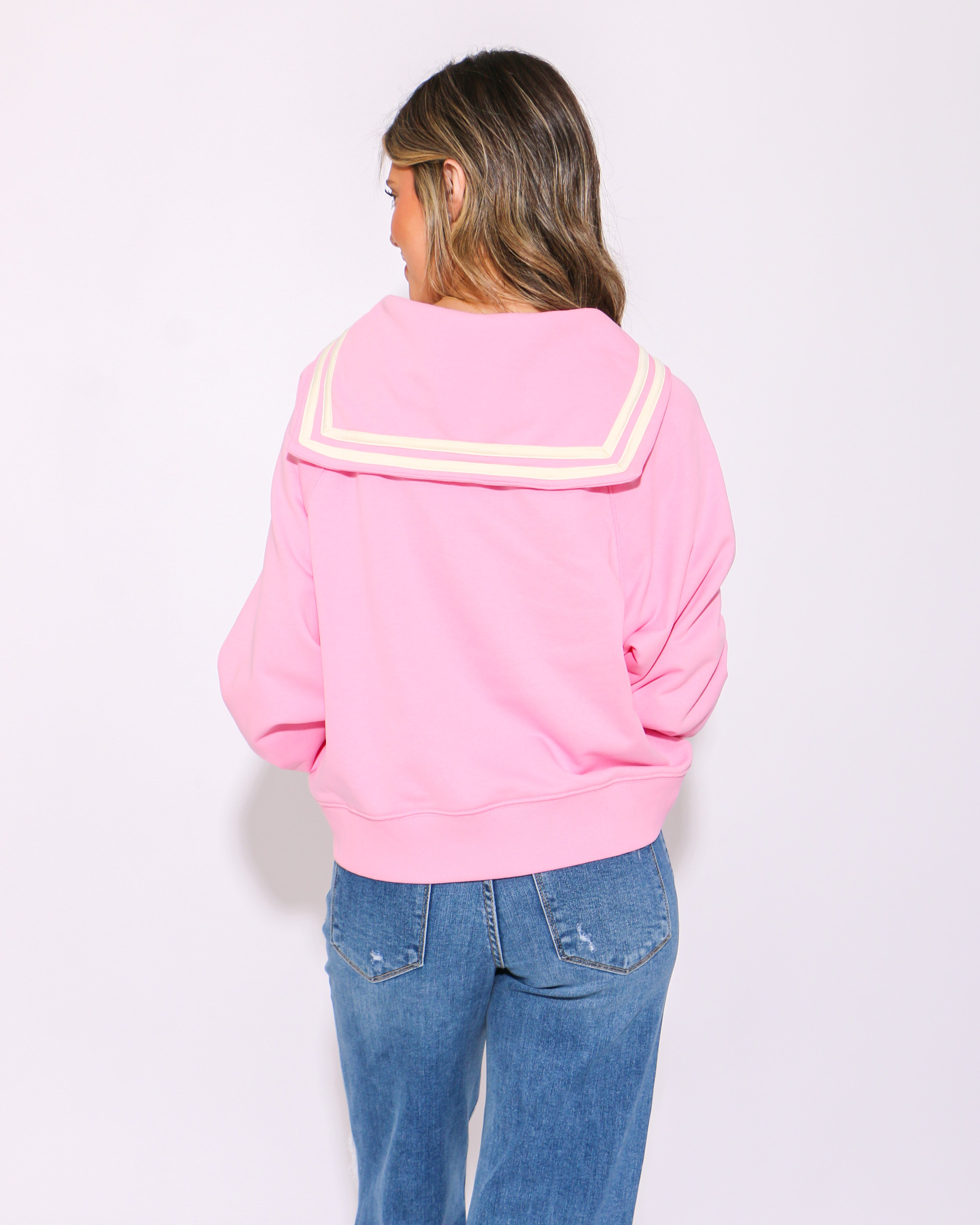 Pink Long Sleeve Sailor Collar Top