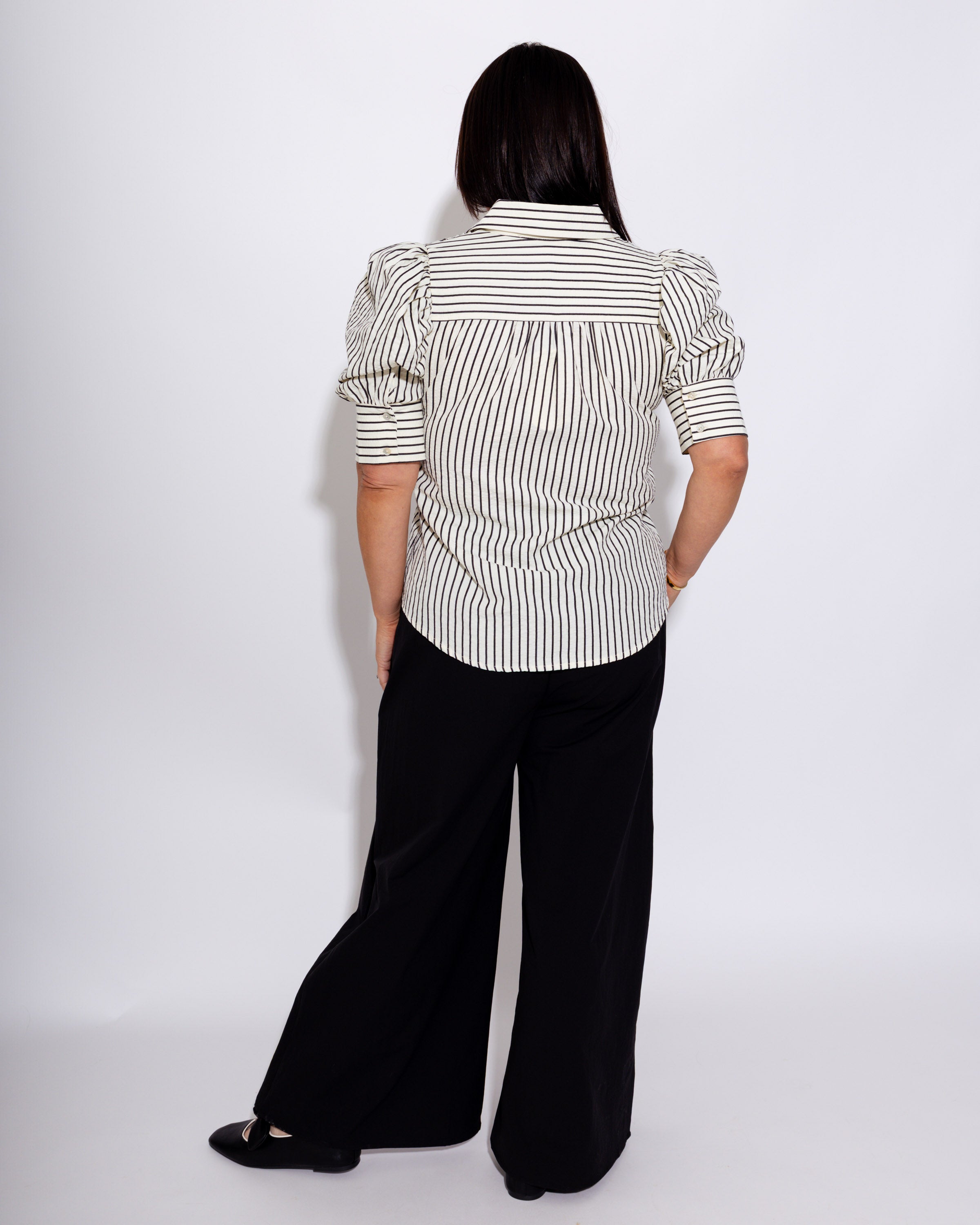 Puff Sleeve Striped Top in Black