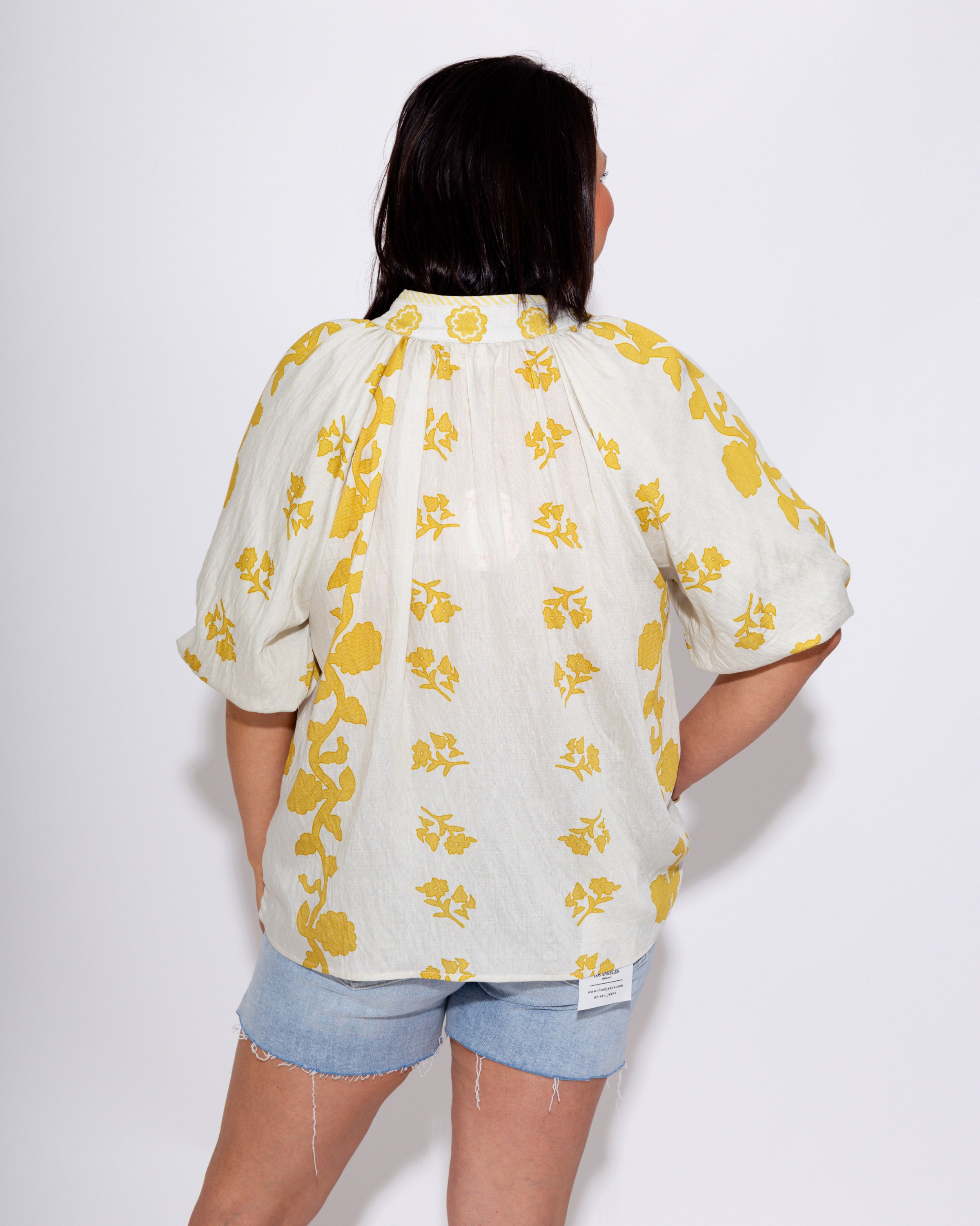 Collared Floral Puff Sleeve Top in Mustard