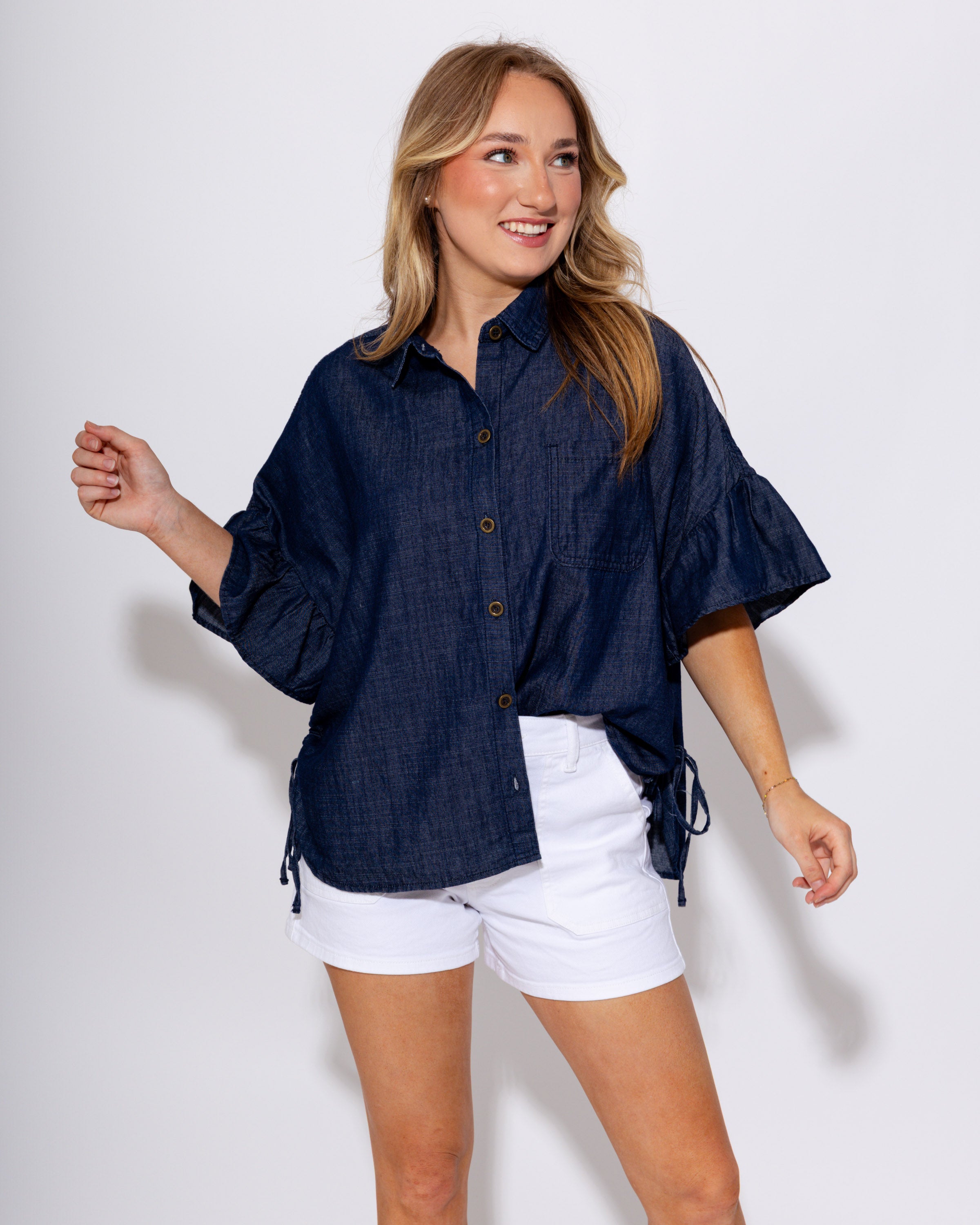 Washed Denim Button Up Top