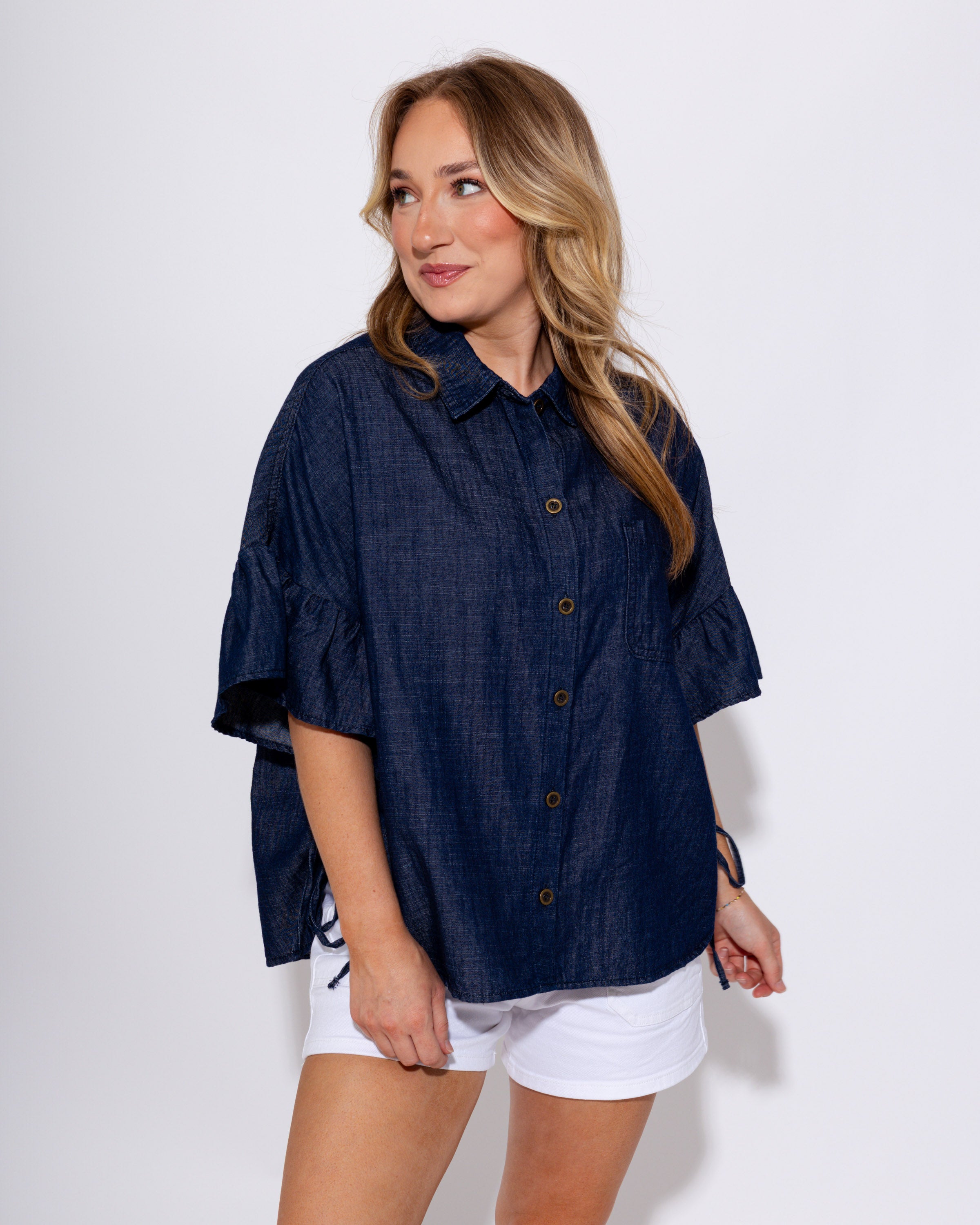 Washed Denim Button Up Top