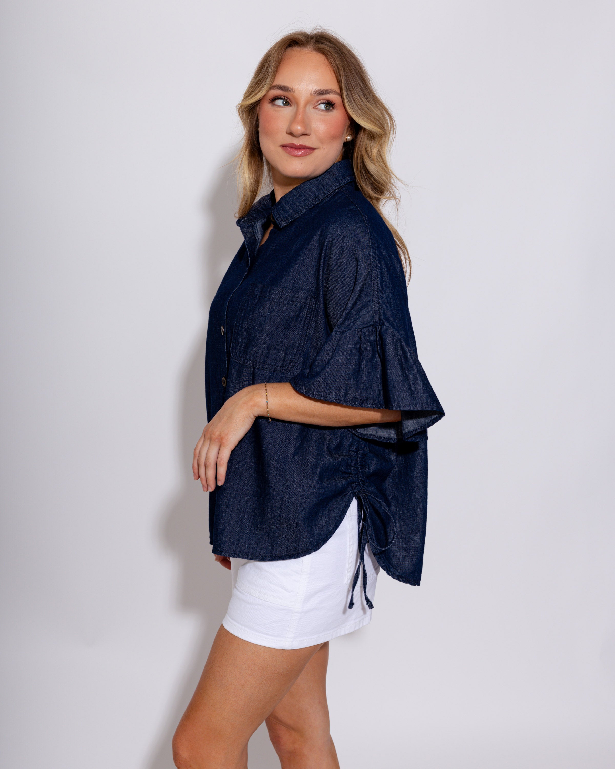 Washed Denim Button Up Top