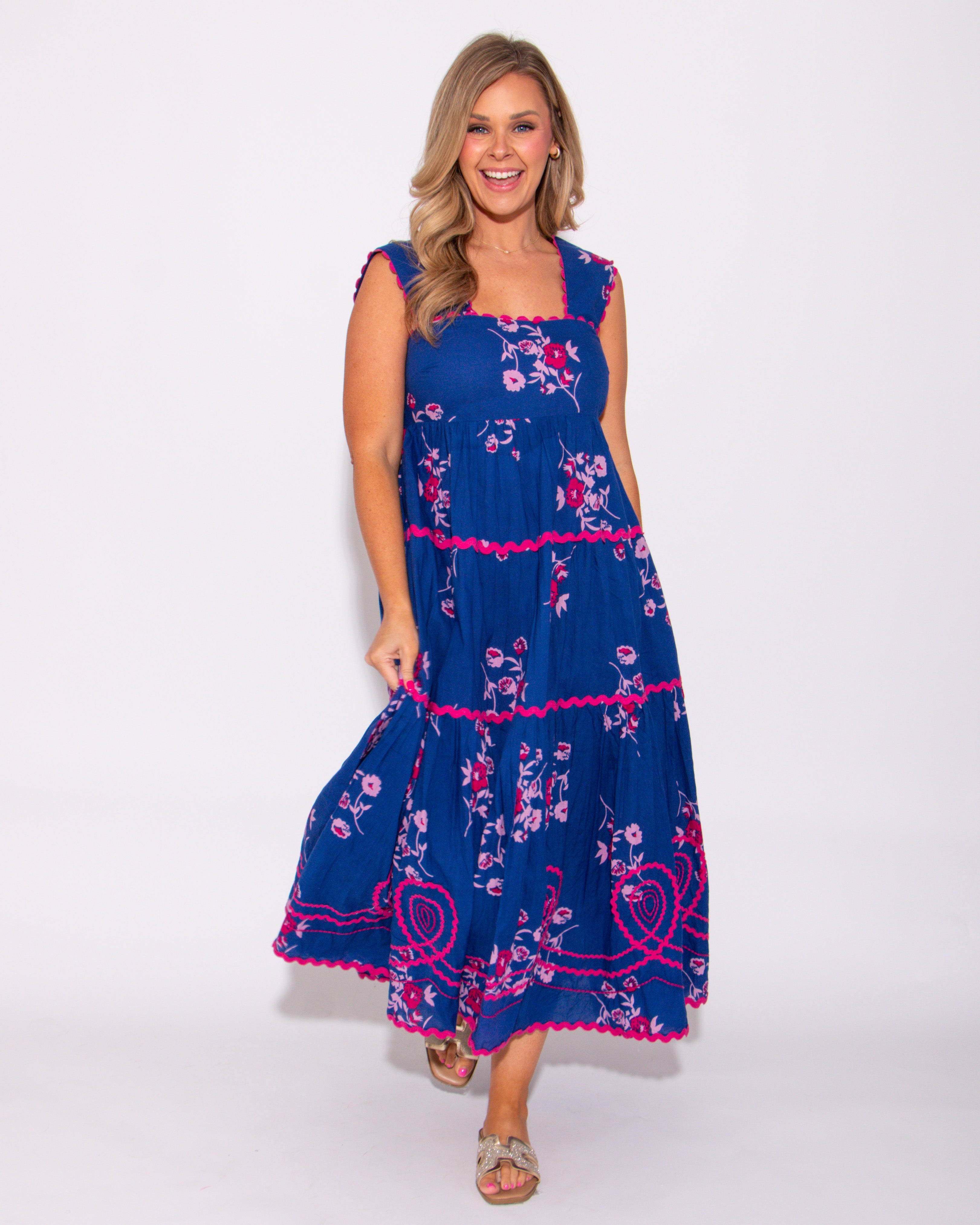 Ivy Jane | Blue Floral Tiered Midi Dress