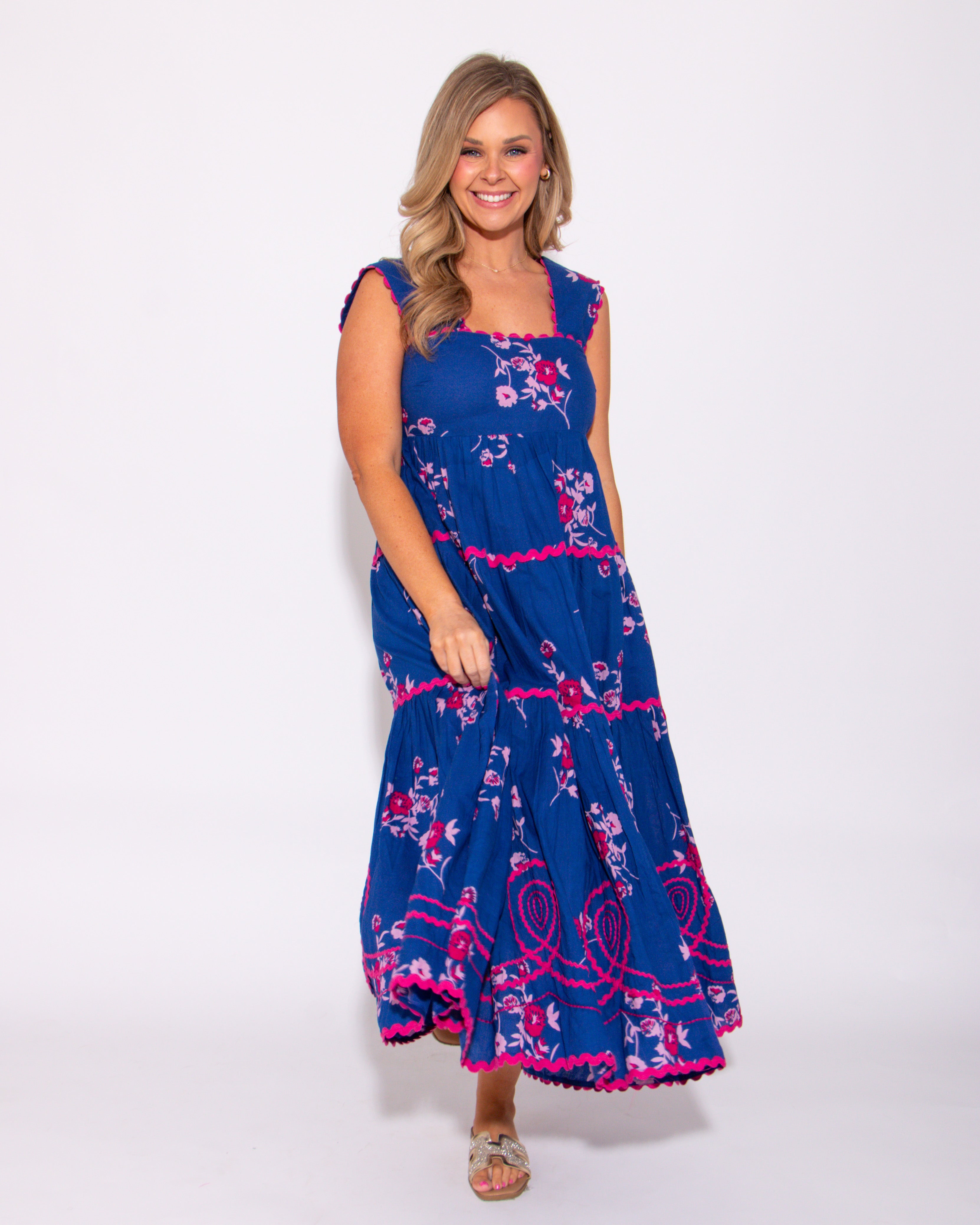 Ivy Jane | Blue Floral Tiered Midi Dress