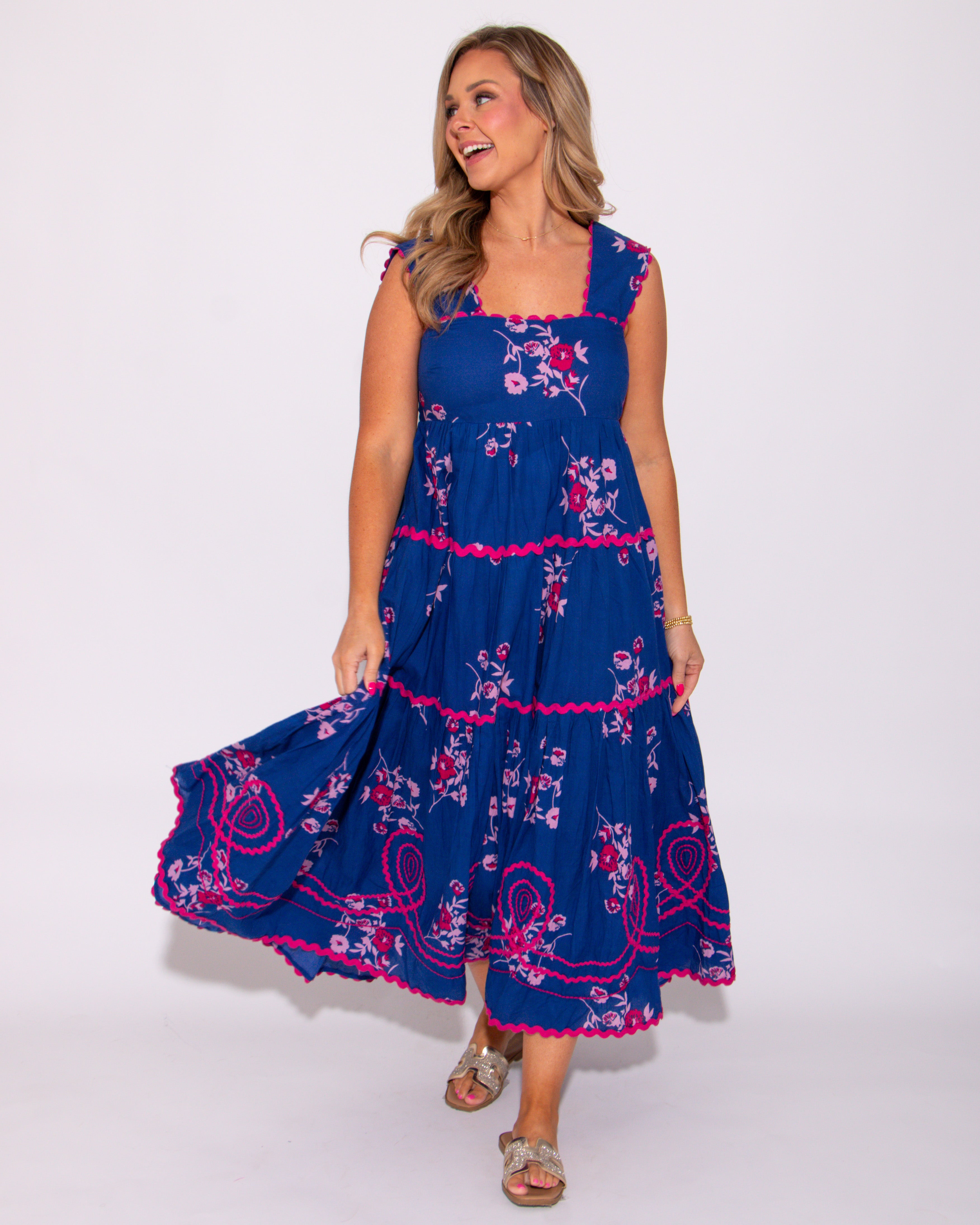Ivy Jane | Blue Floral Tiered Midi Dress