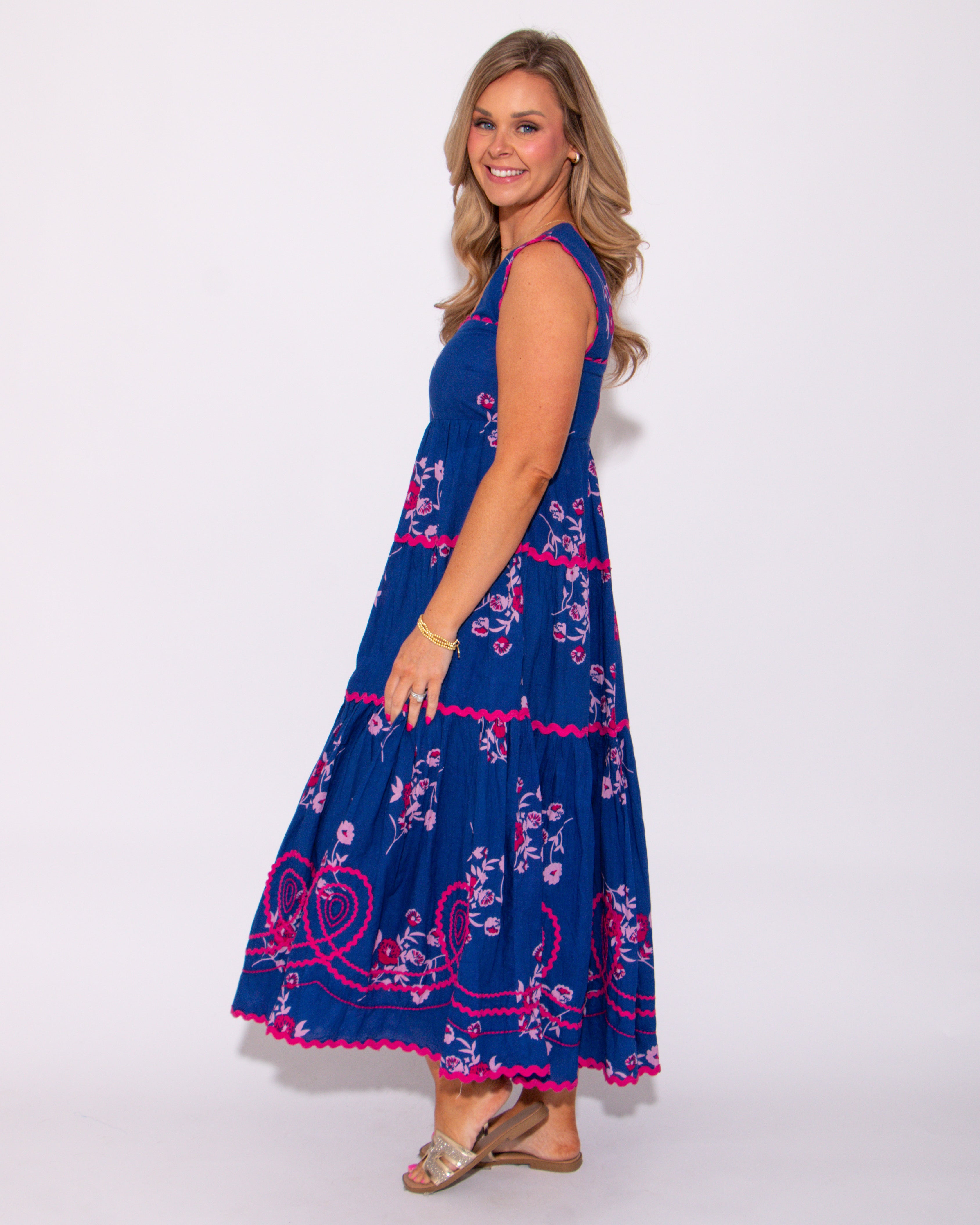 Ivy Jane | Blue Floral Tiered Midi Dress