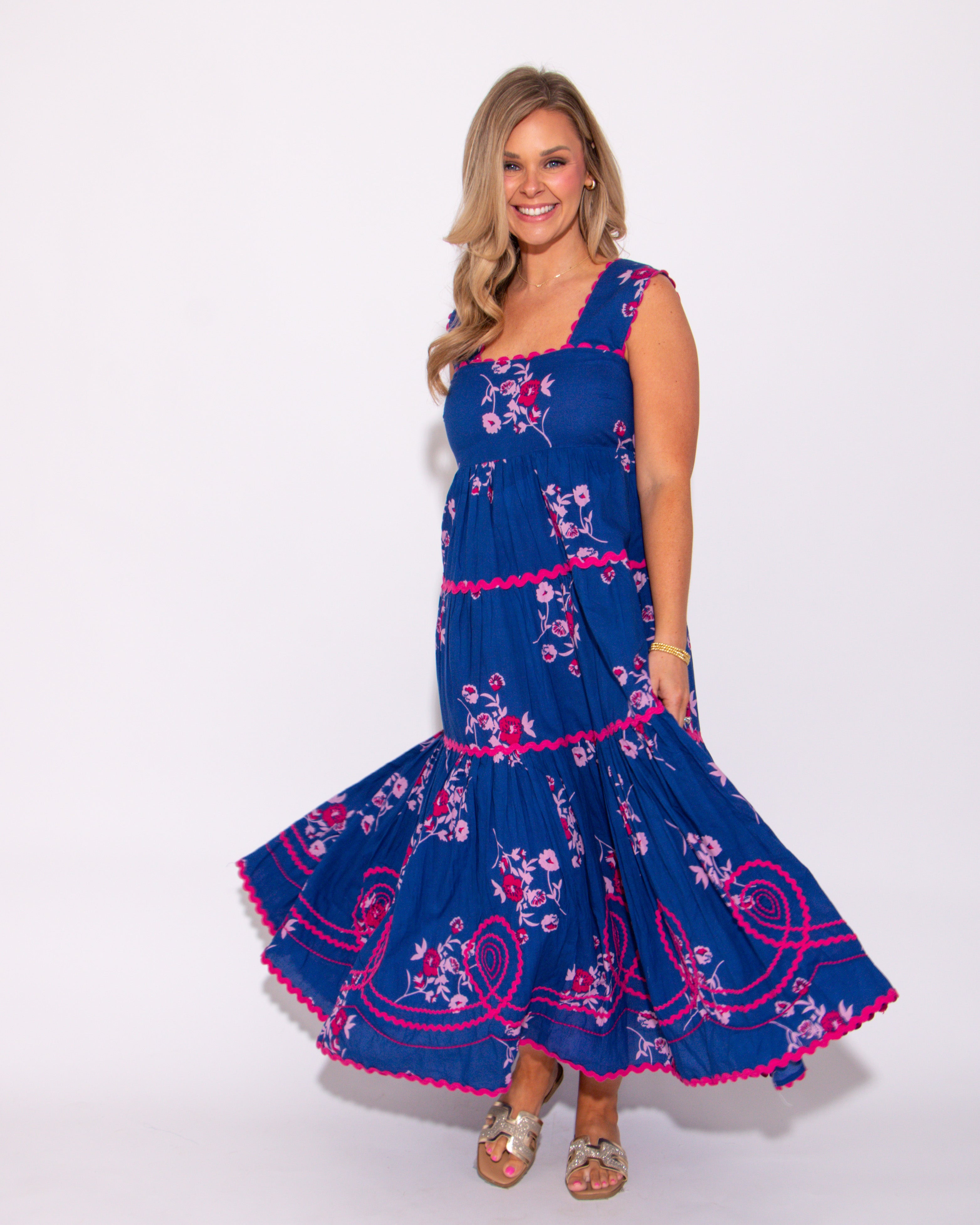 Ivy Jane | Blue Floral Tiered Midi Dress
