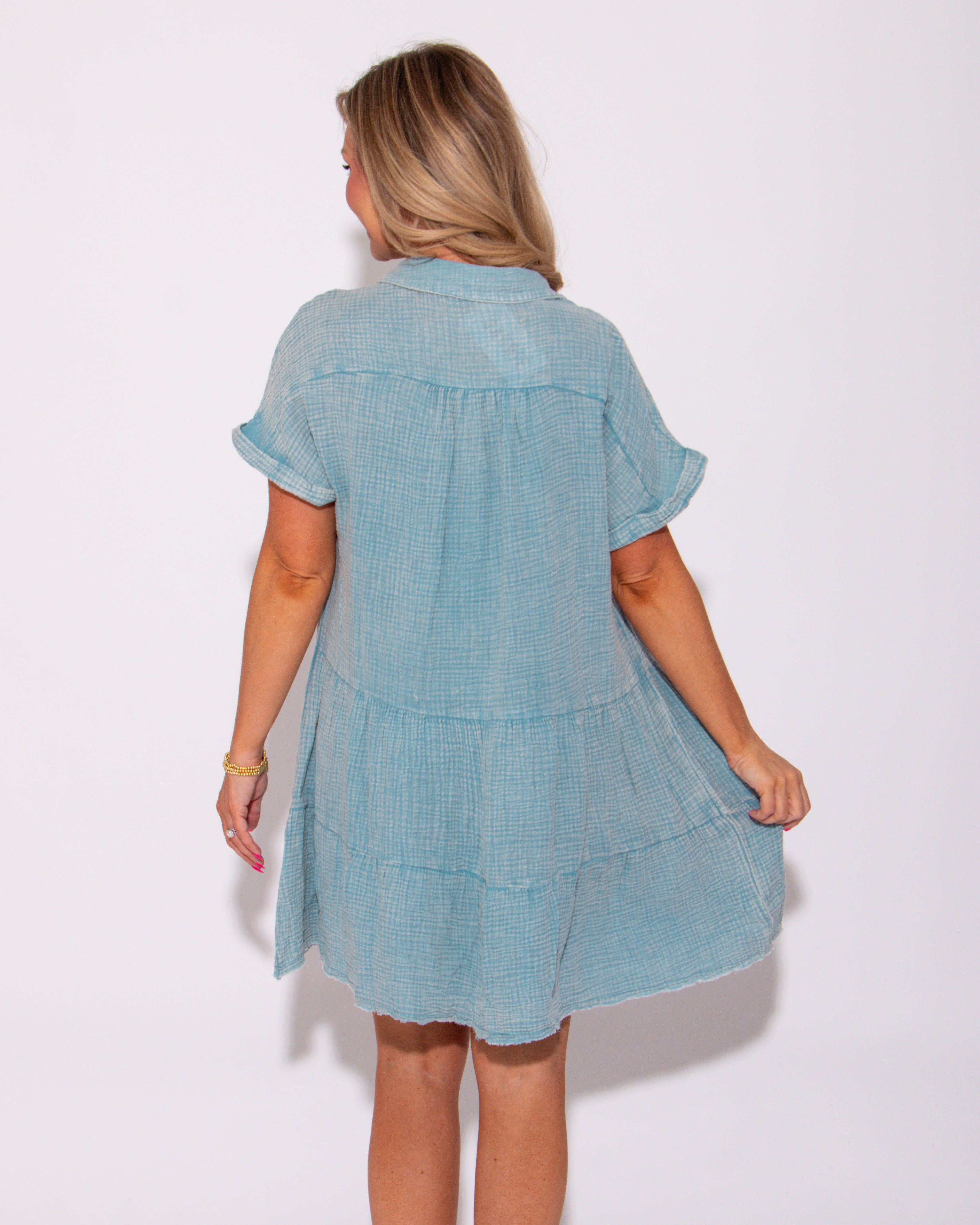 Airy Charm Tiered Babydoll Dress in Light Blue