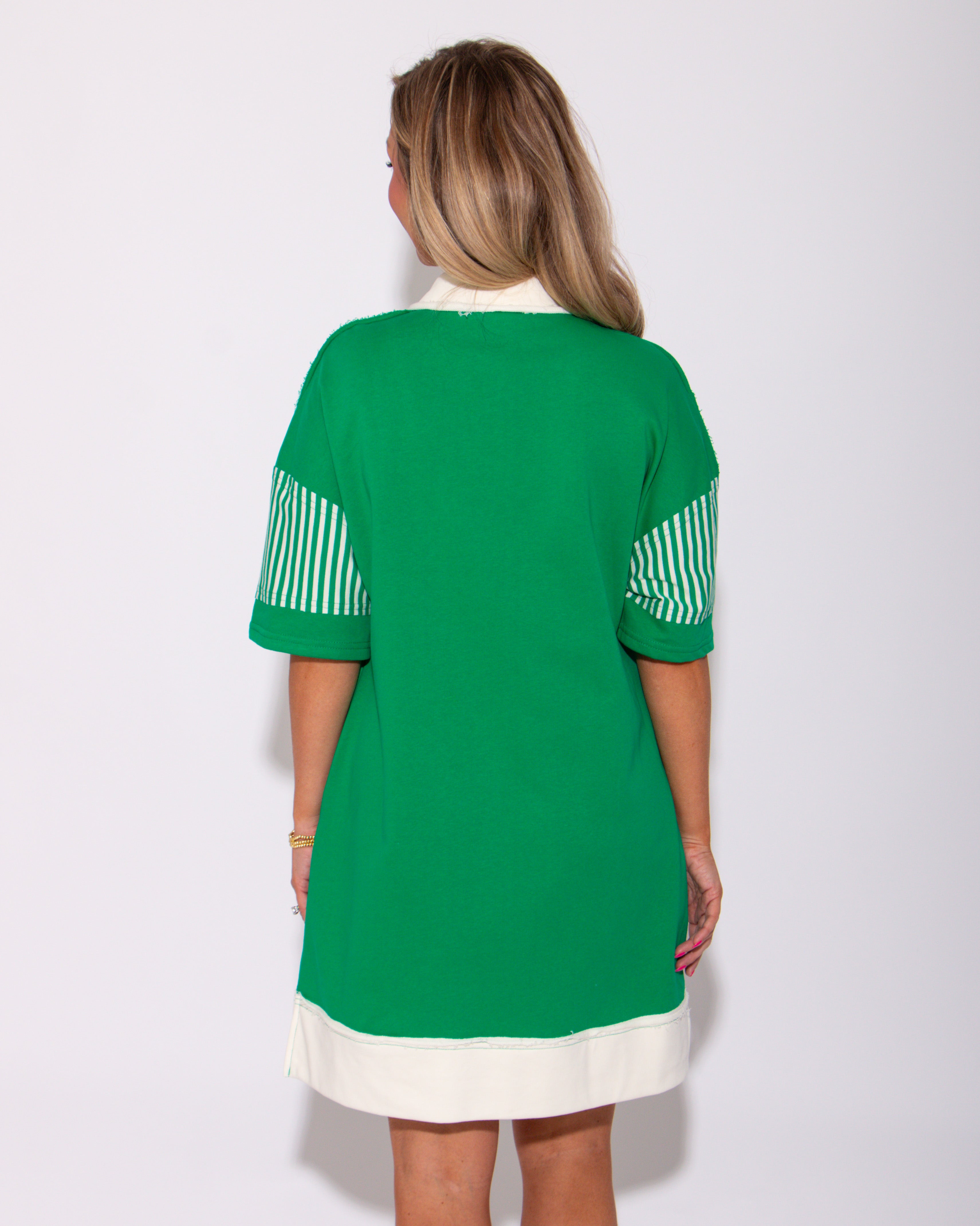 The Stripe Edge Dress in Kelly Green