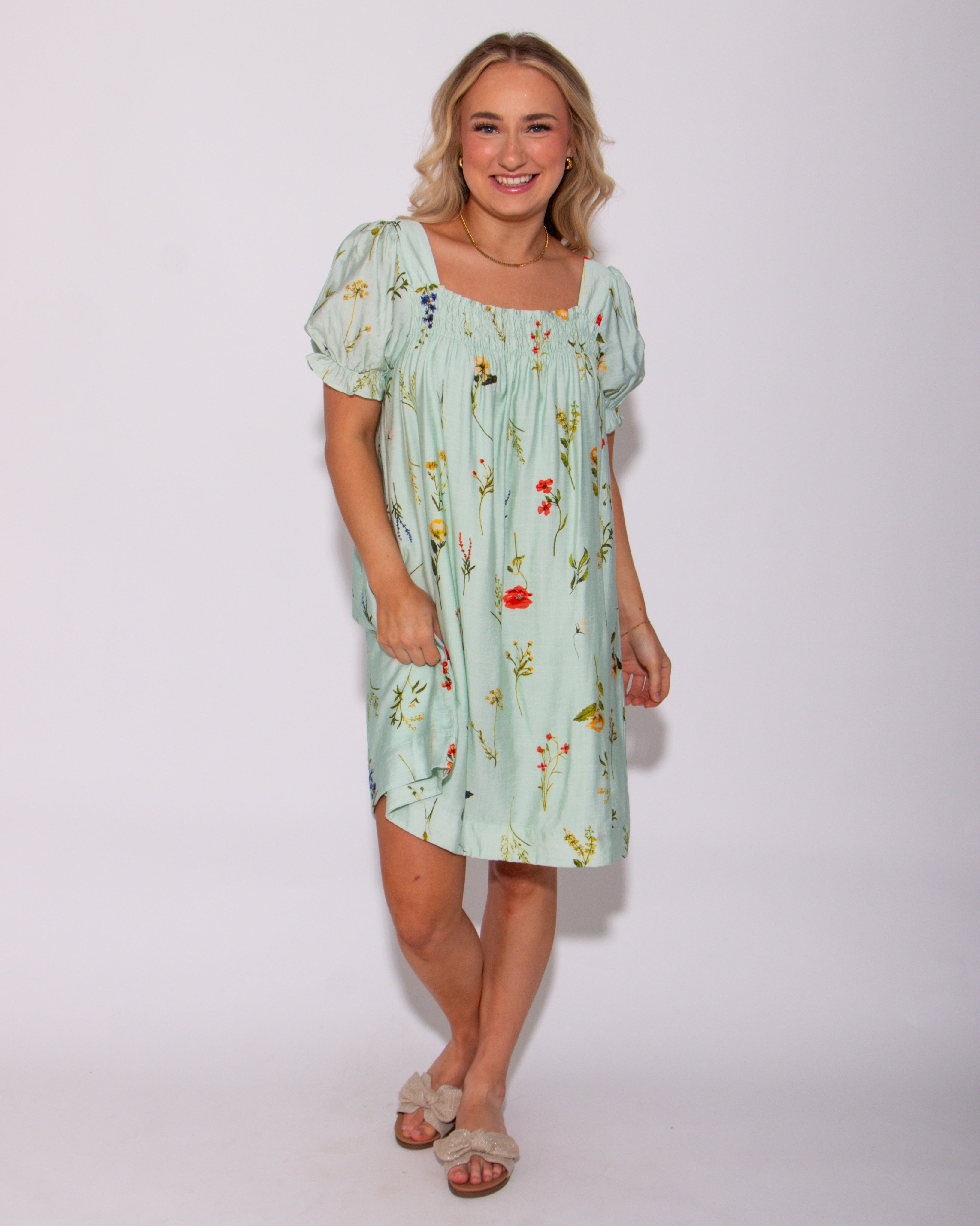 Floral Enchantment Square Neck Mini Dress