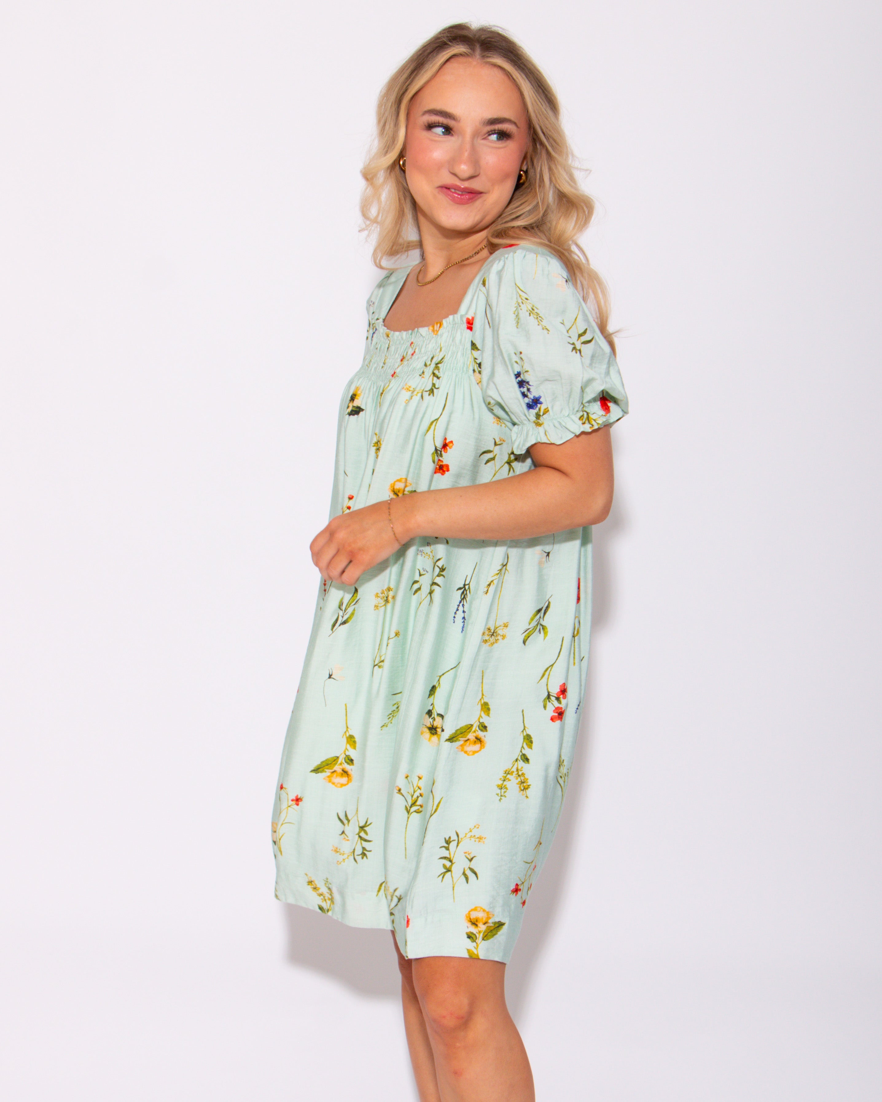 Floral Enchantment Square Neck Mini Dress