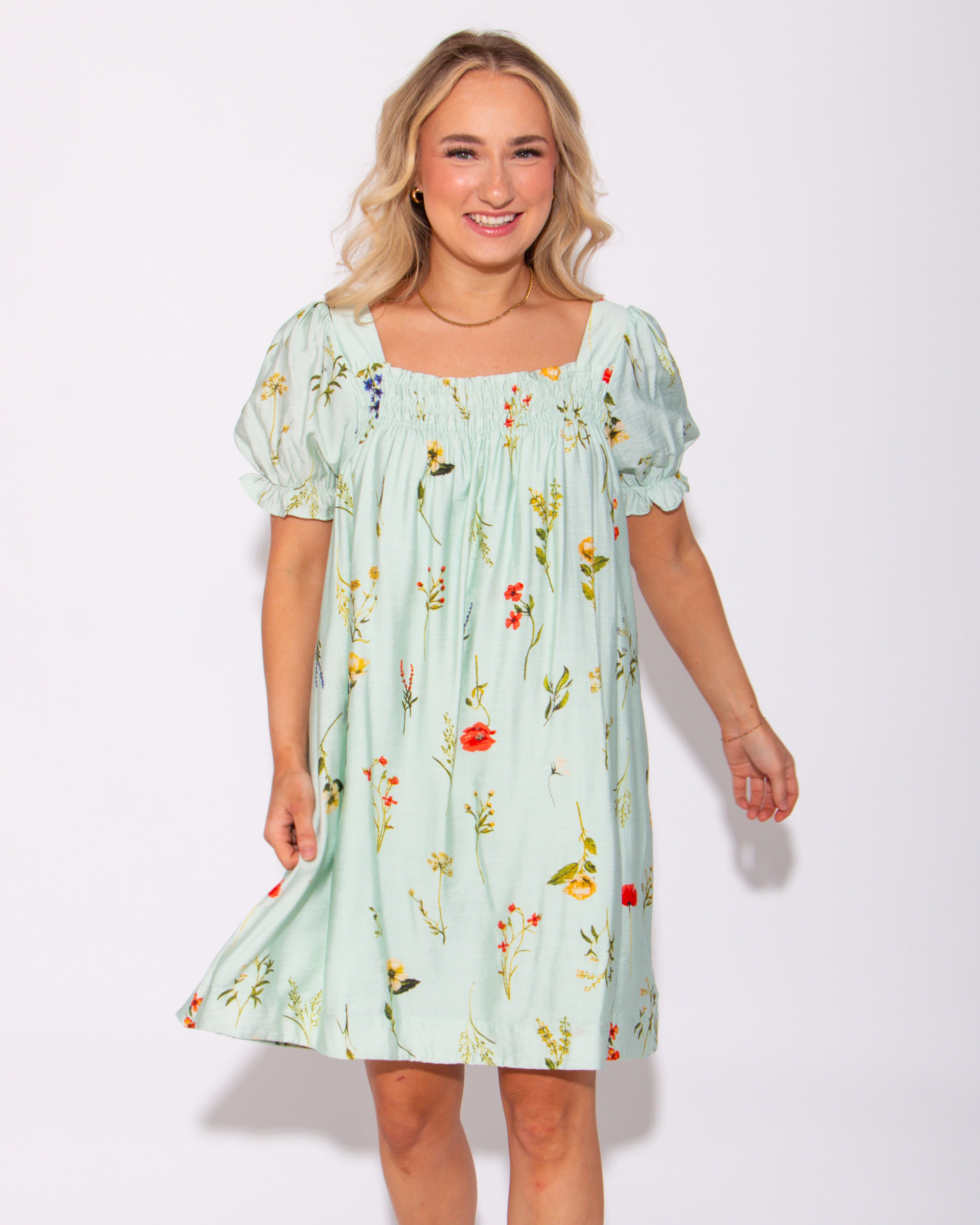 Floral Enchantment Square Neck Mini Dress