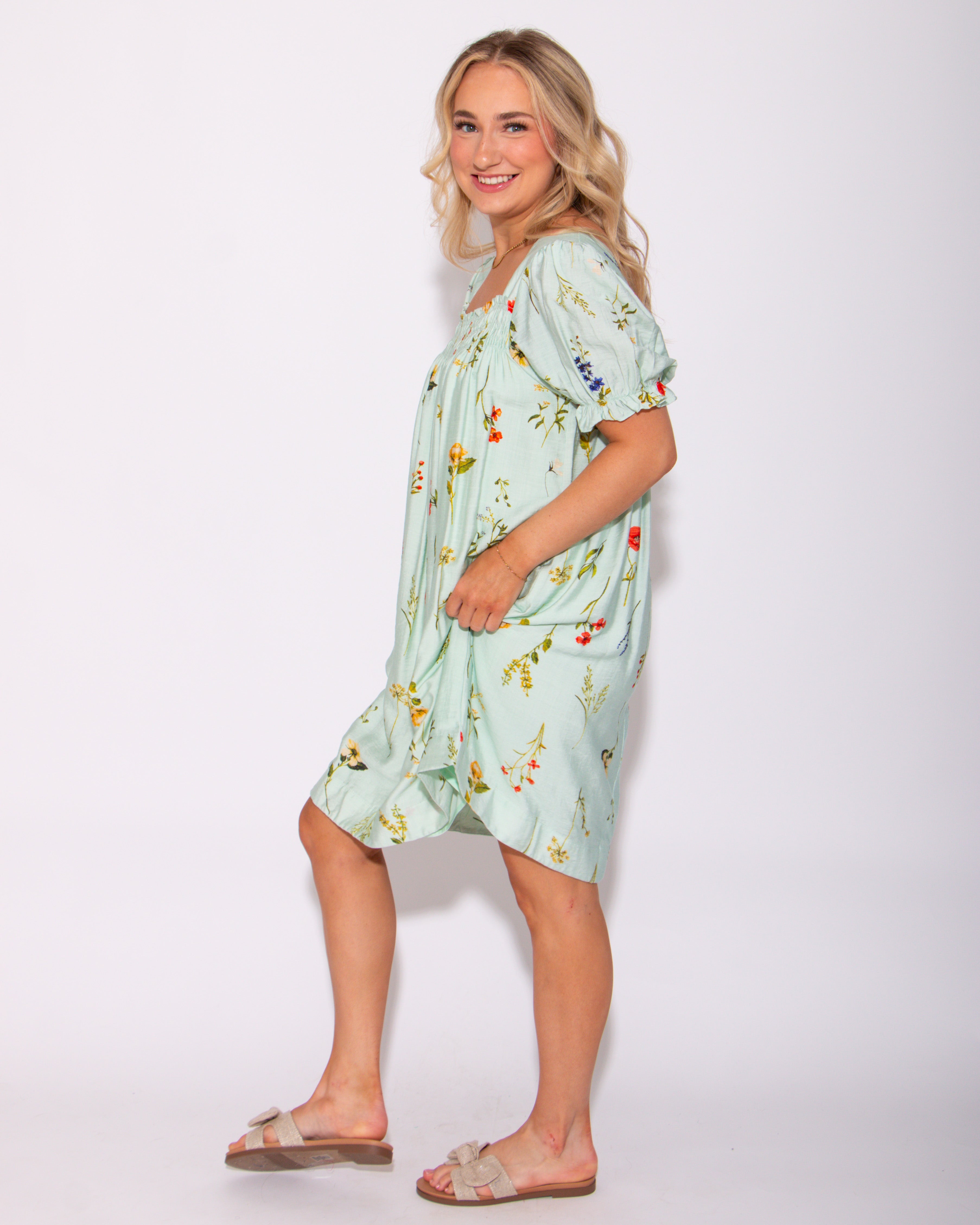 Floral Enchantment Square Neck Mini Dress