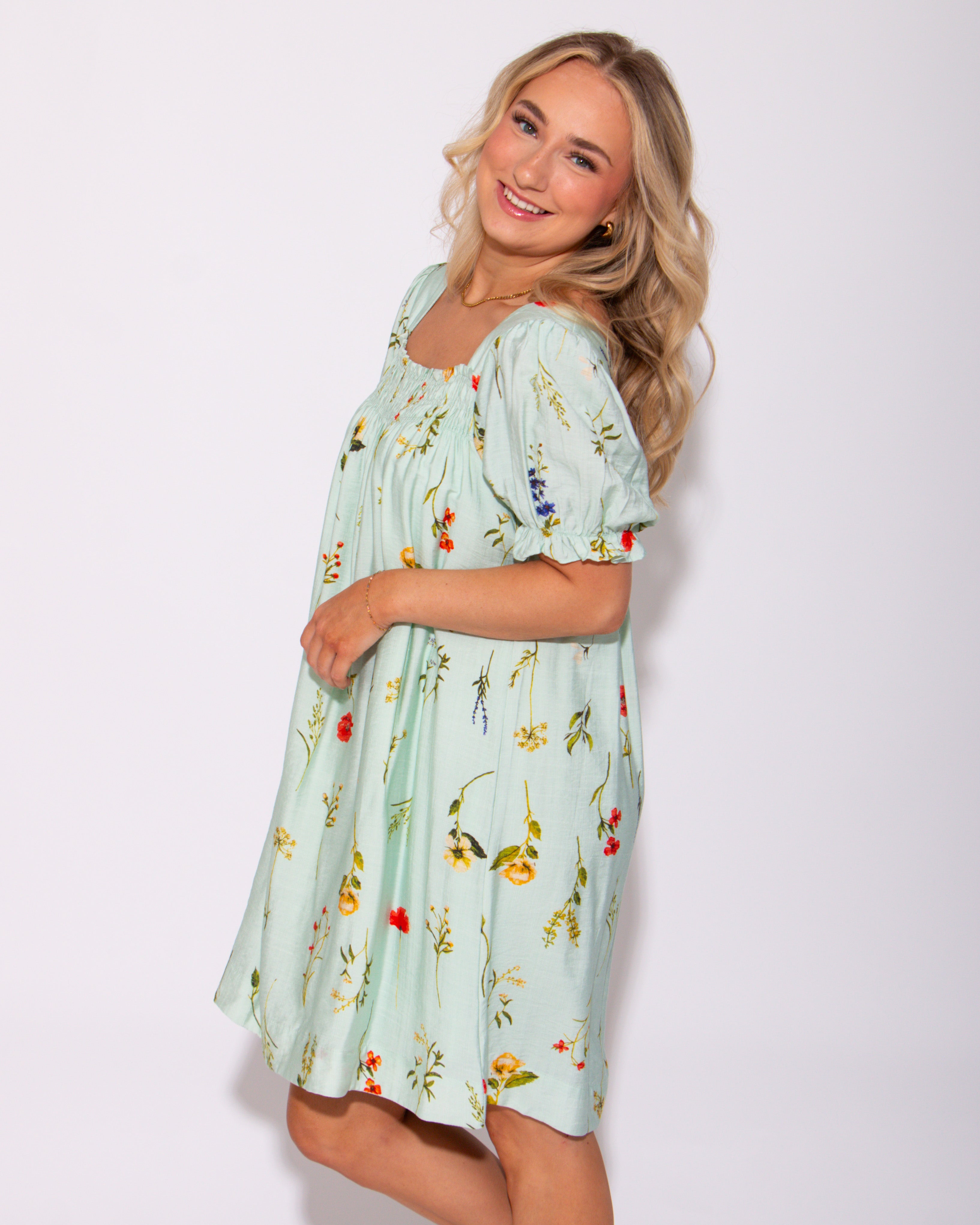 Floral Enchantment Square Neck Mini Dress