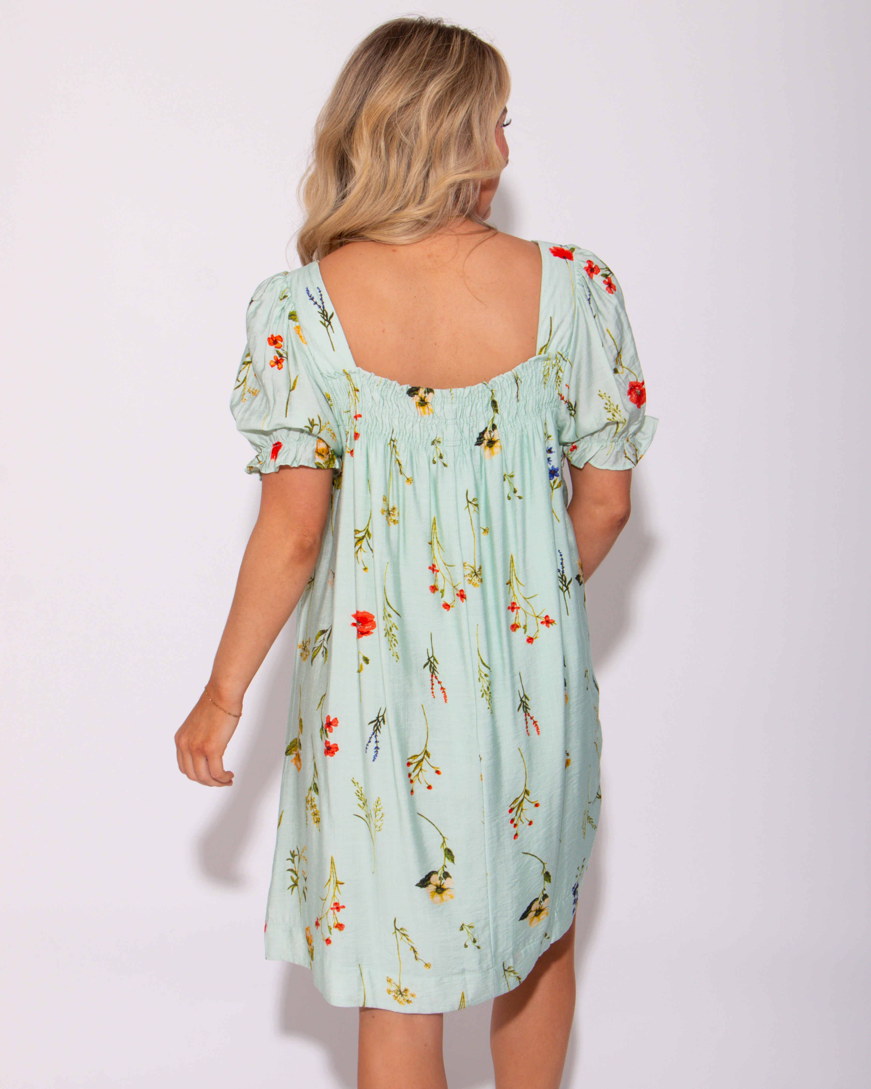 Floral Enchantment Square Neck Mini Dress