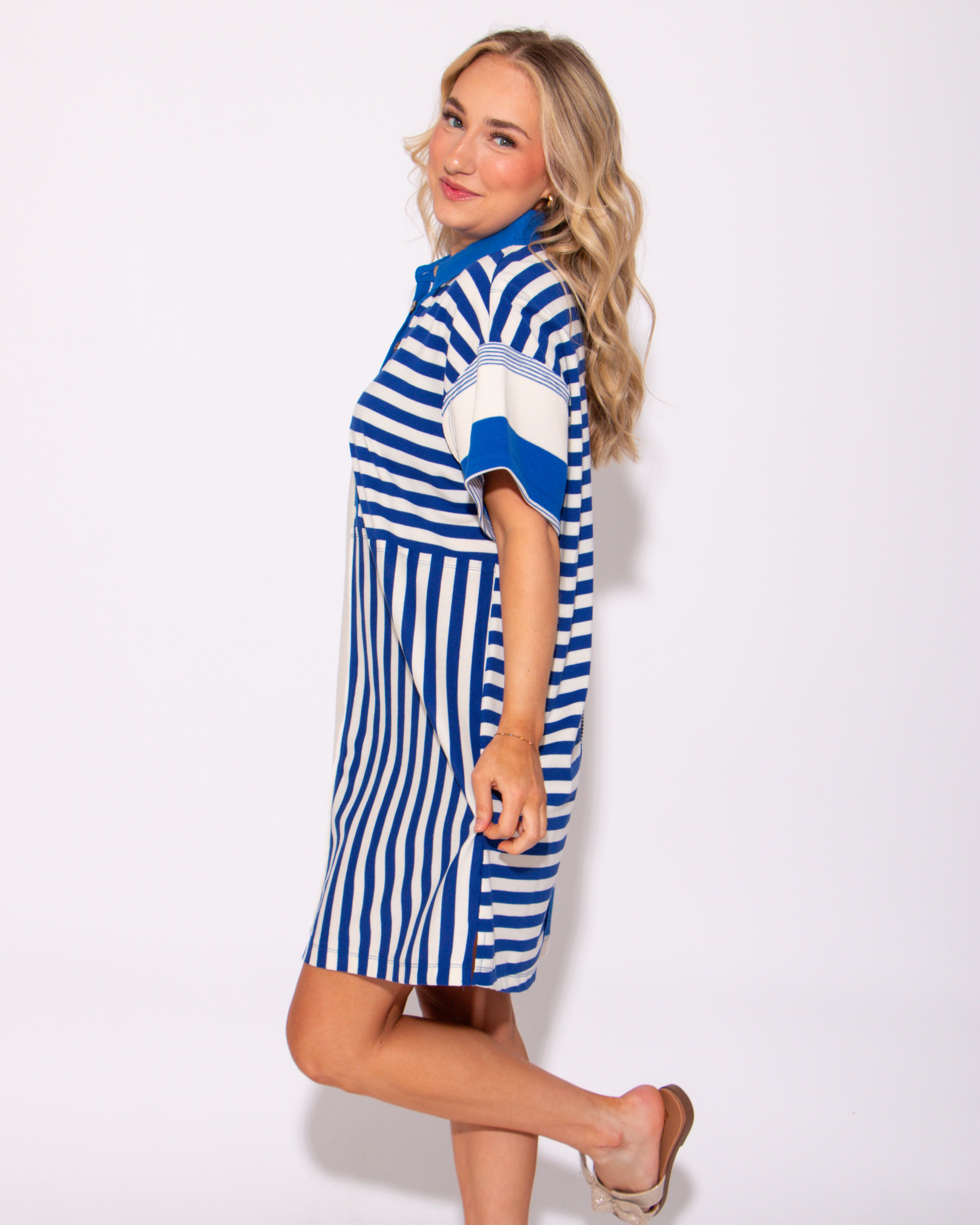 The Mixed Line Mini Dress in Royal Blue