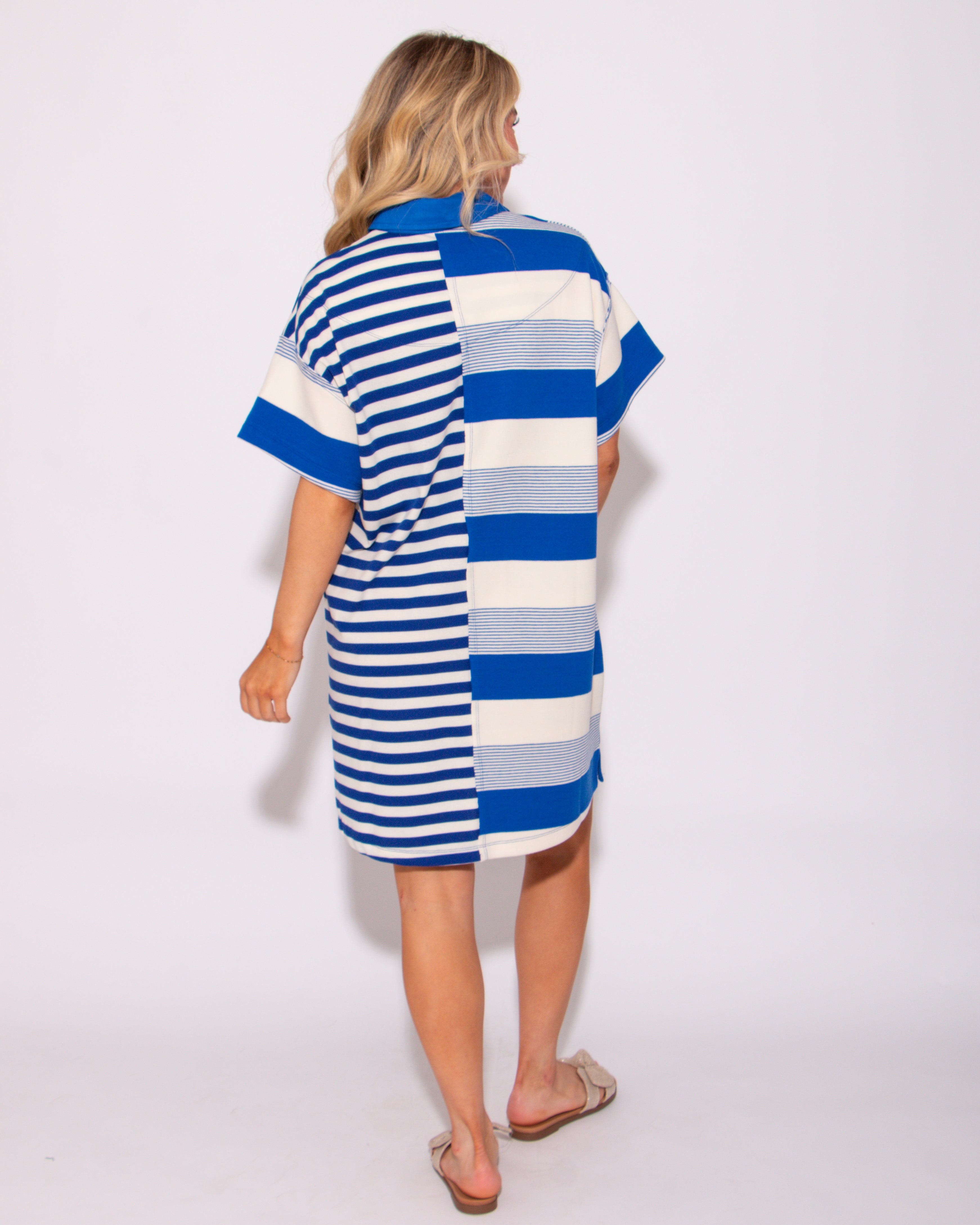 The Mixed Line Mini Dress in Royal Blue