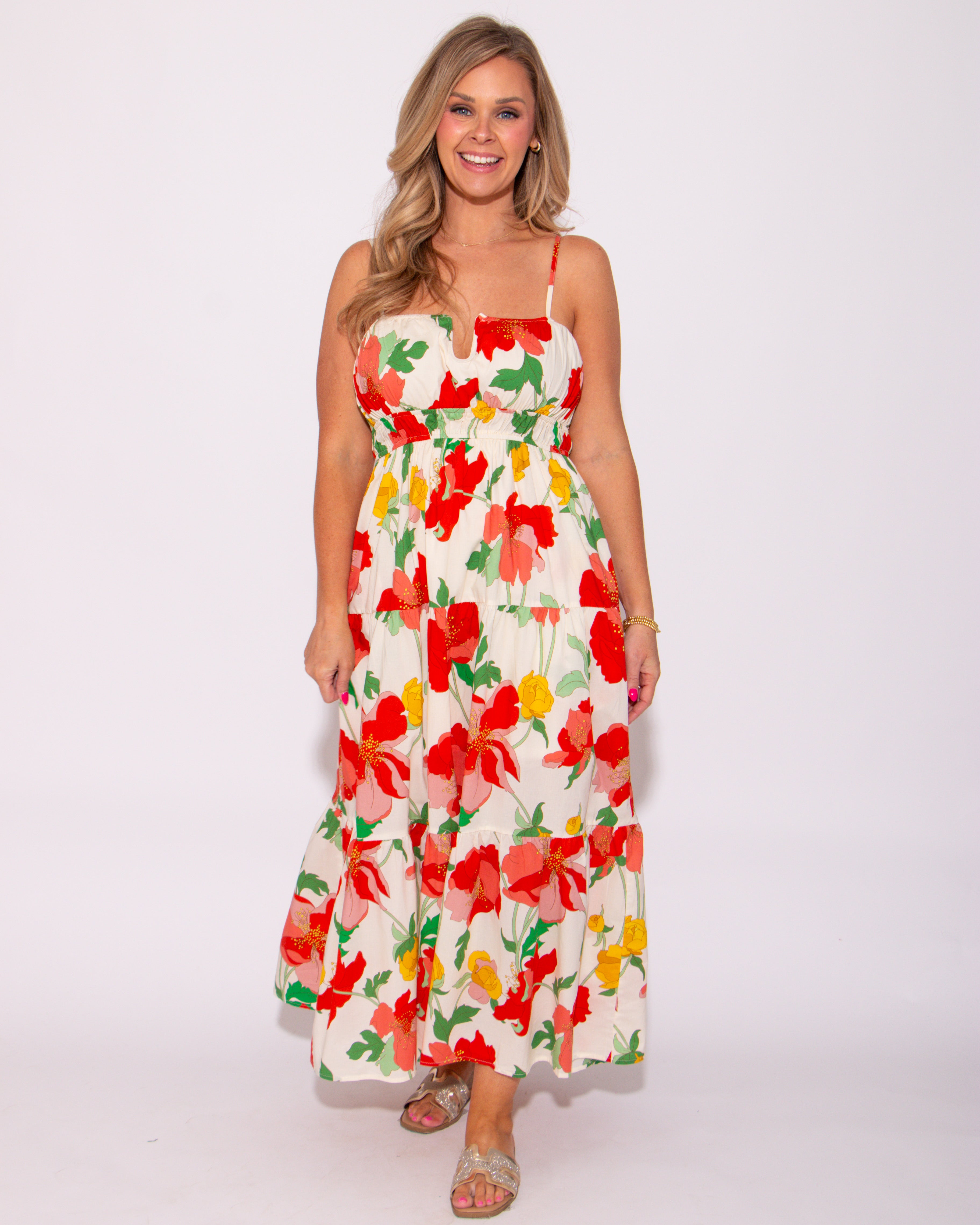 Blooming Grace Floral Print Midi Dress