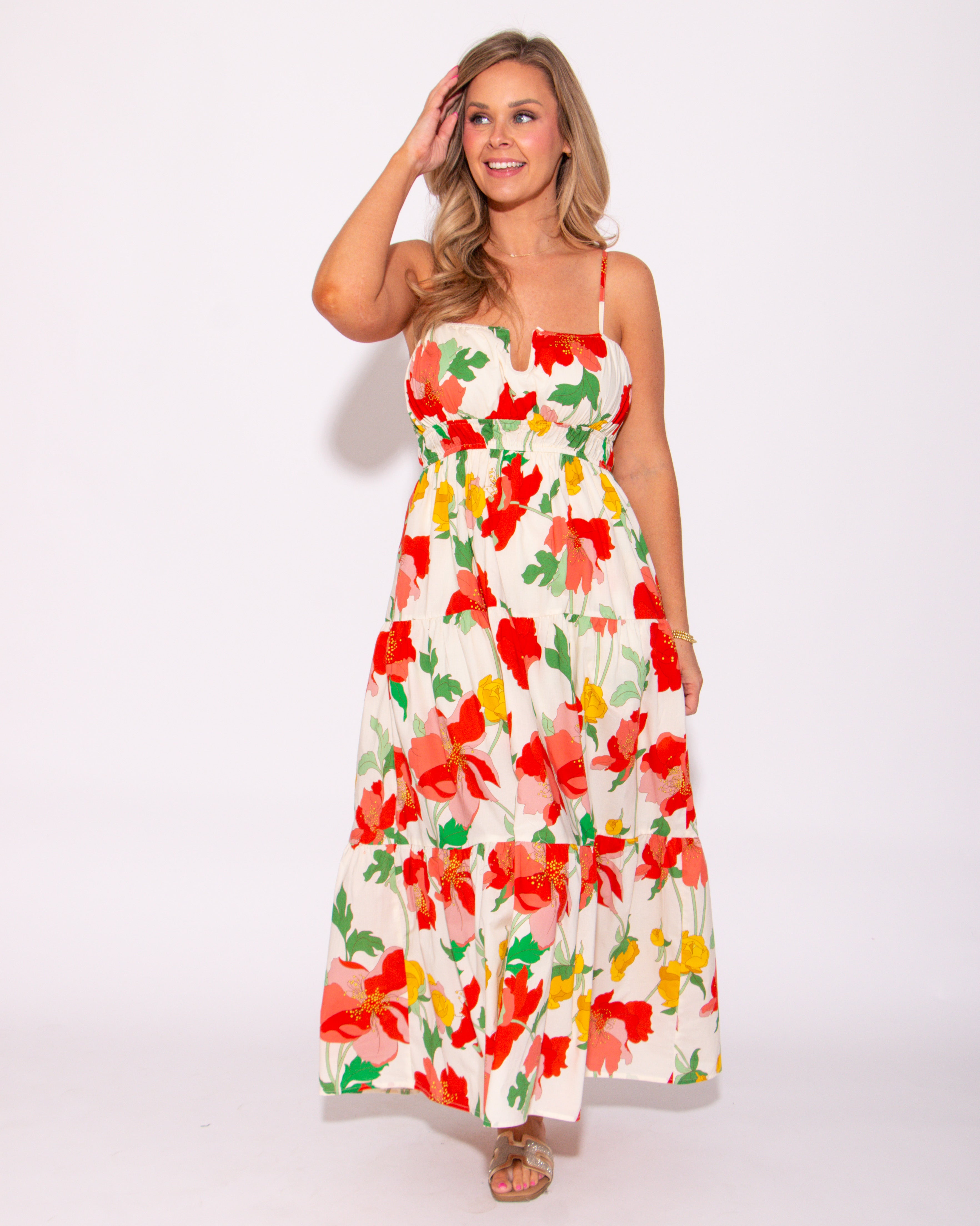 Blooming Grace Floral Print Midi Dress