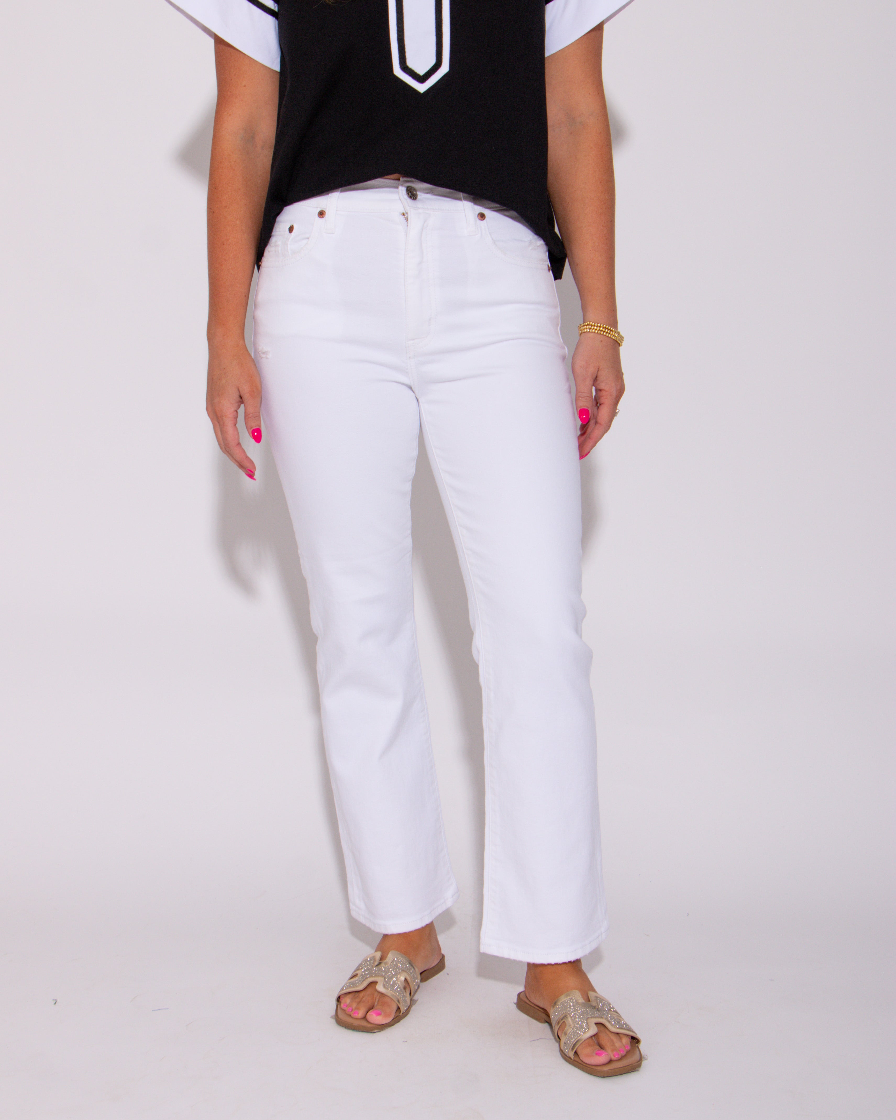 Shy Girl White High Rise Crop Flare