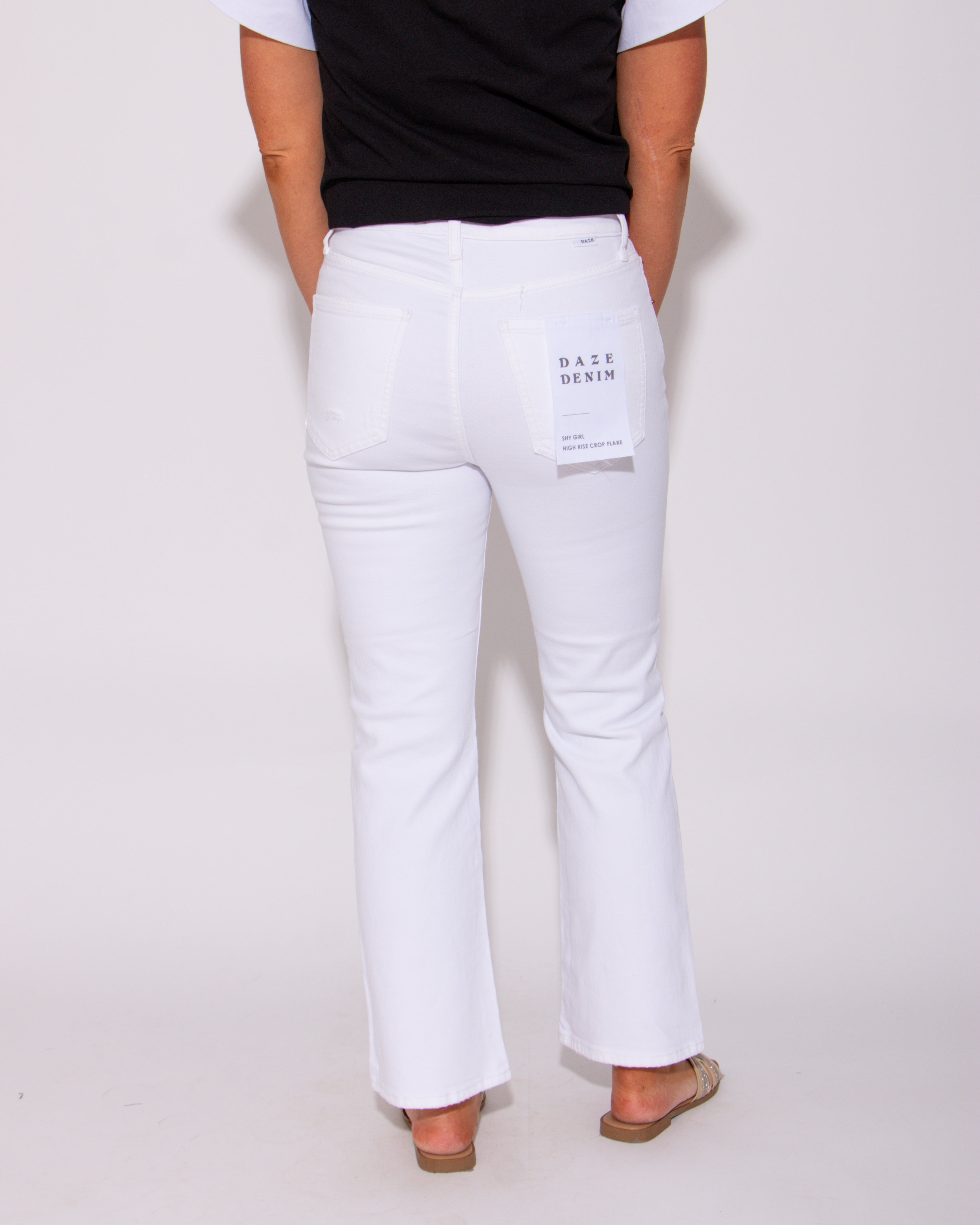 Shy Girl White High Rise Crop Flare