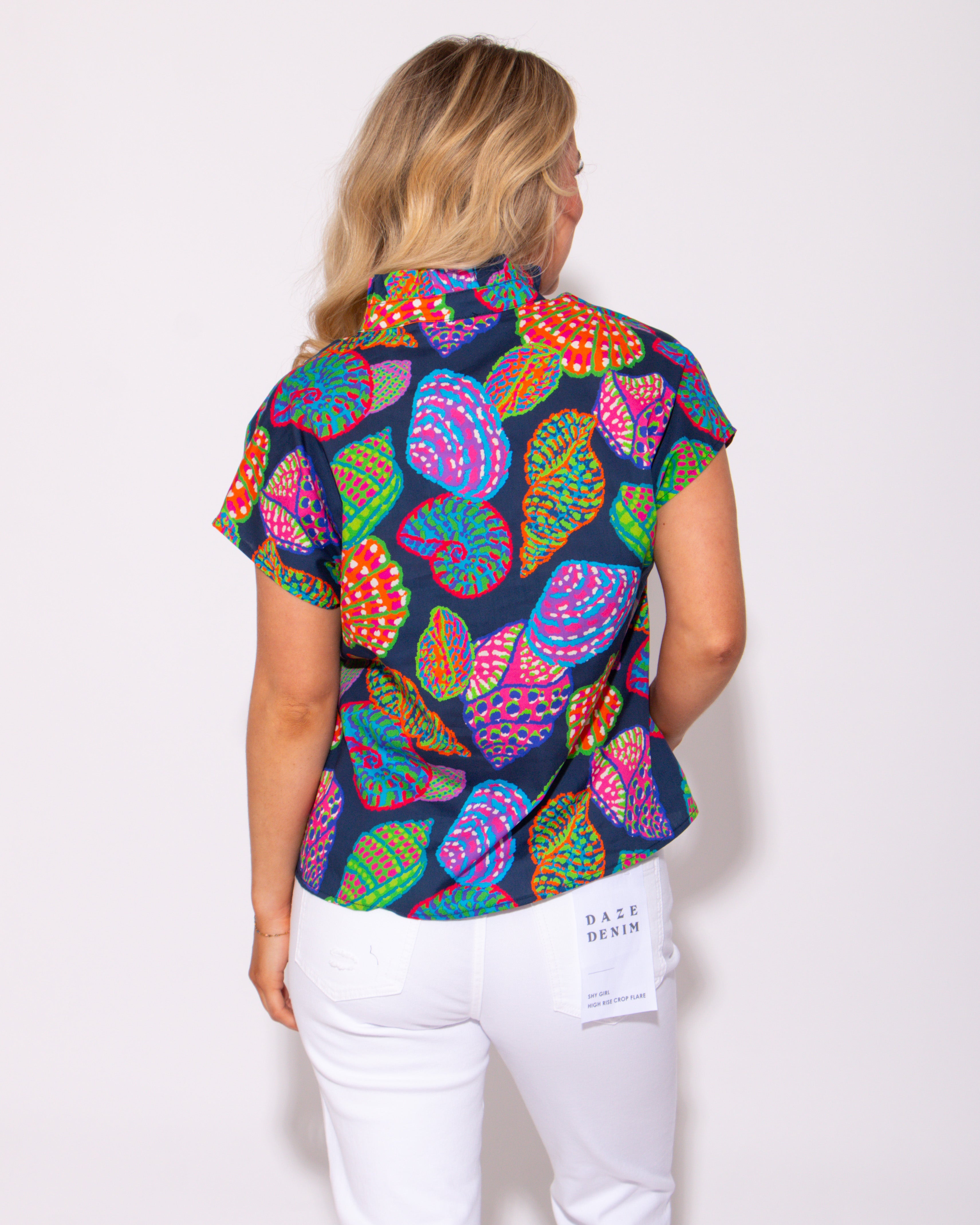 Coastal Charm Split Ruffle High Neck Top