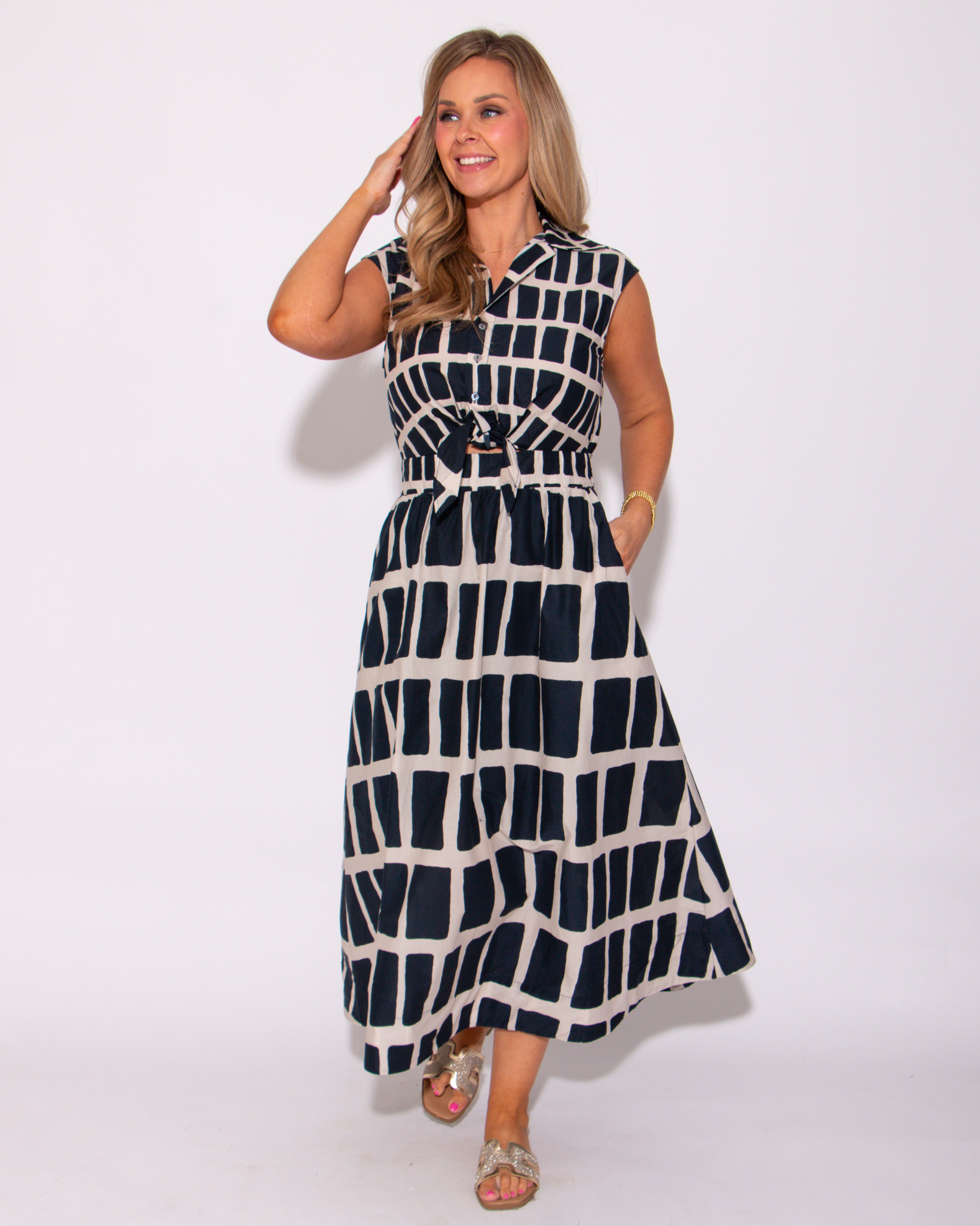 Abstract Drift Navy Midi Dress