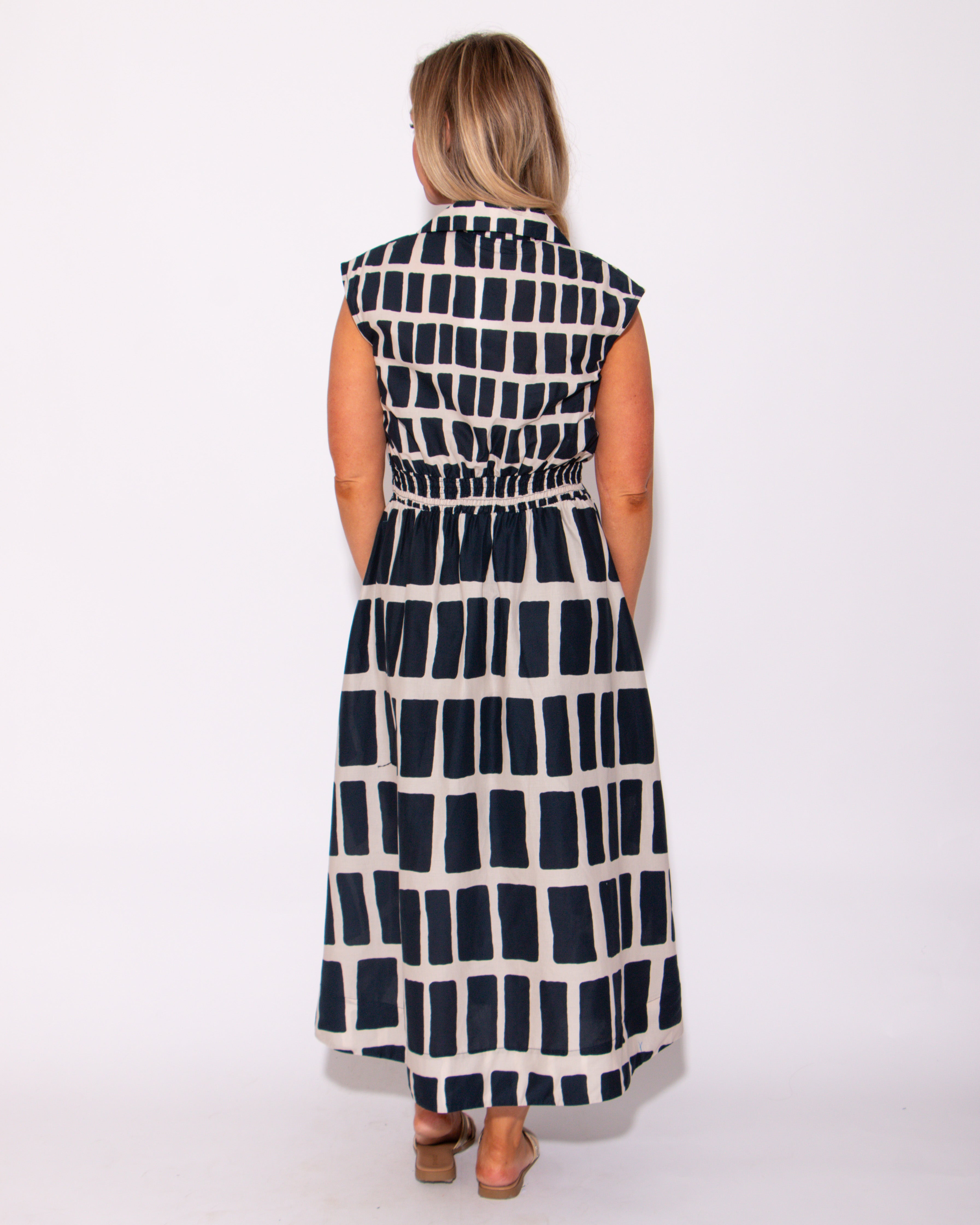 Abstract Drift Navy Midi Dress