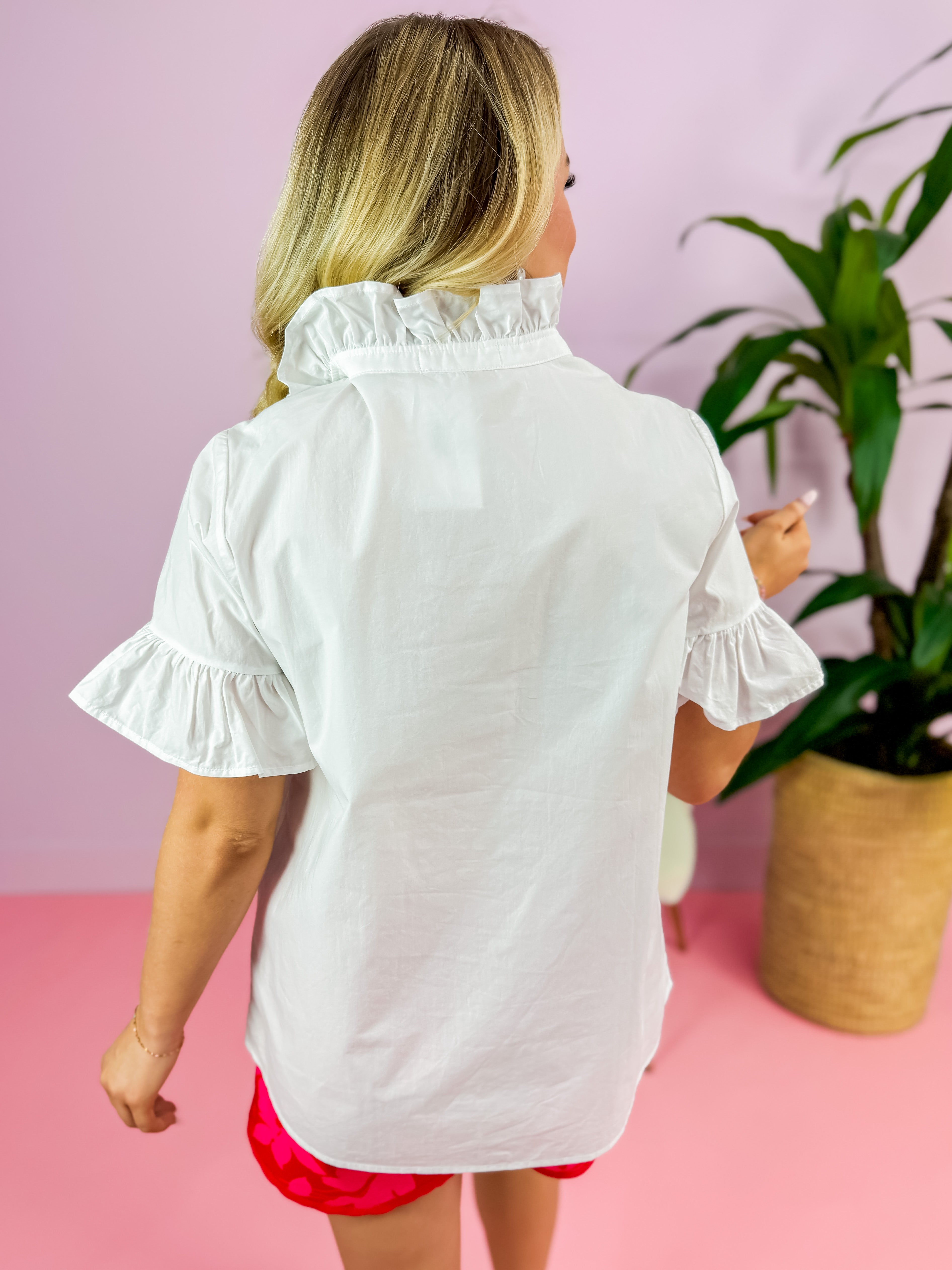 Ruffled Button Down Short Sleeve Top