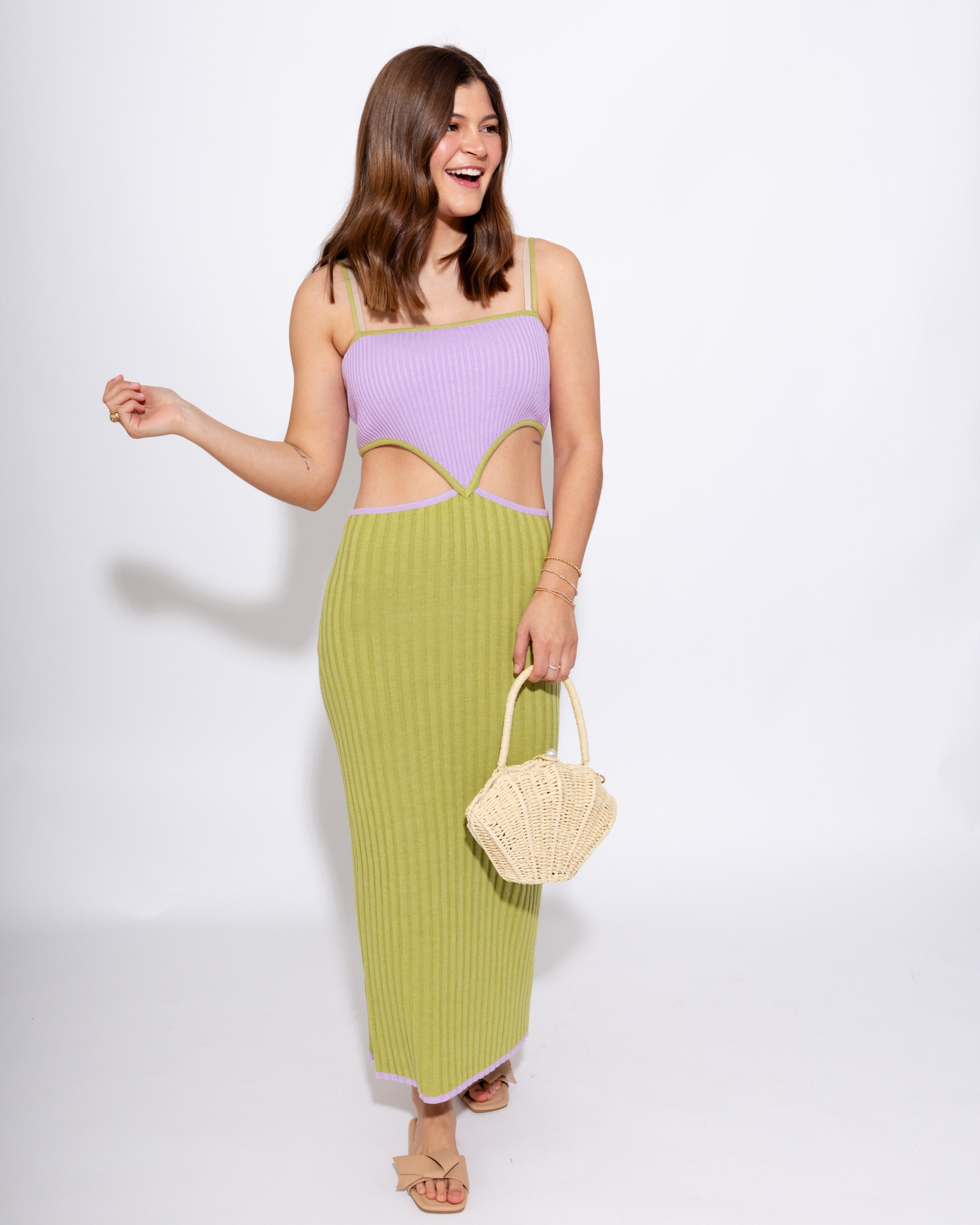 Colorblock Cutout Bodycon Midi Dress