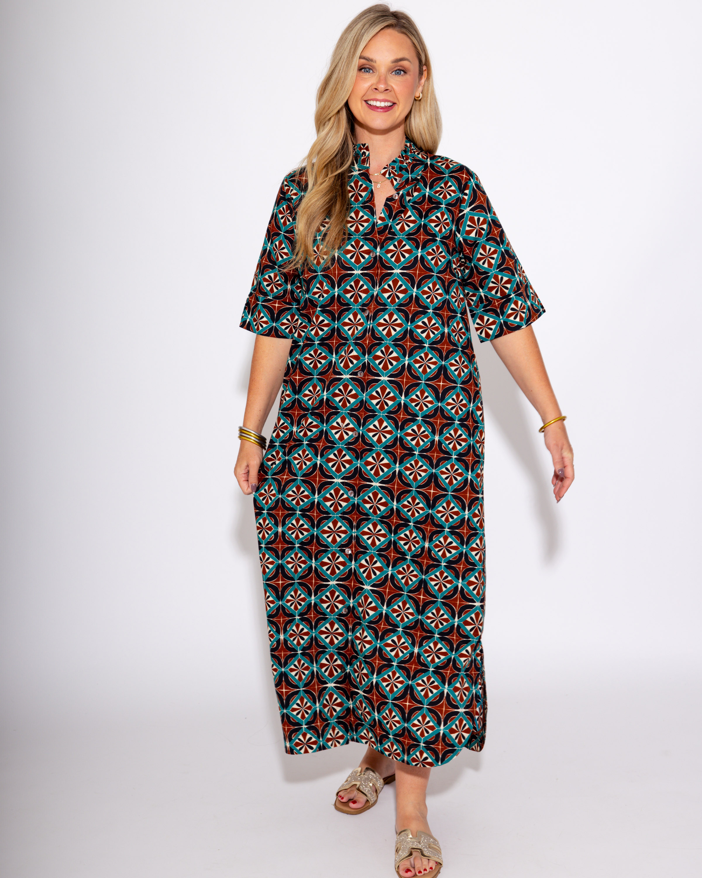 Navy + Teal Geometric Midi