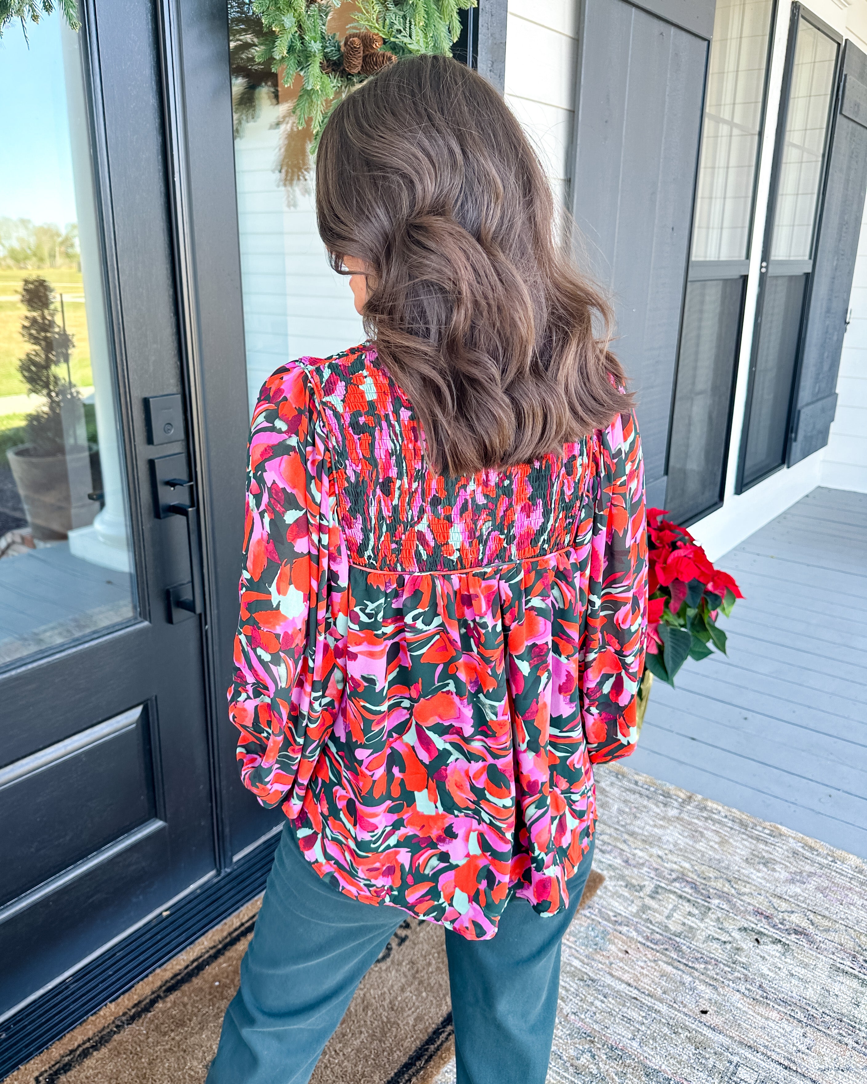 Smocked Abstract Printed Top