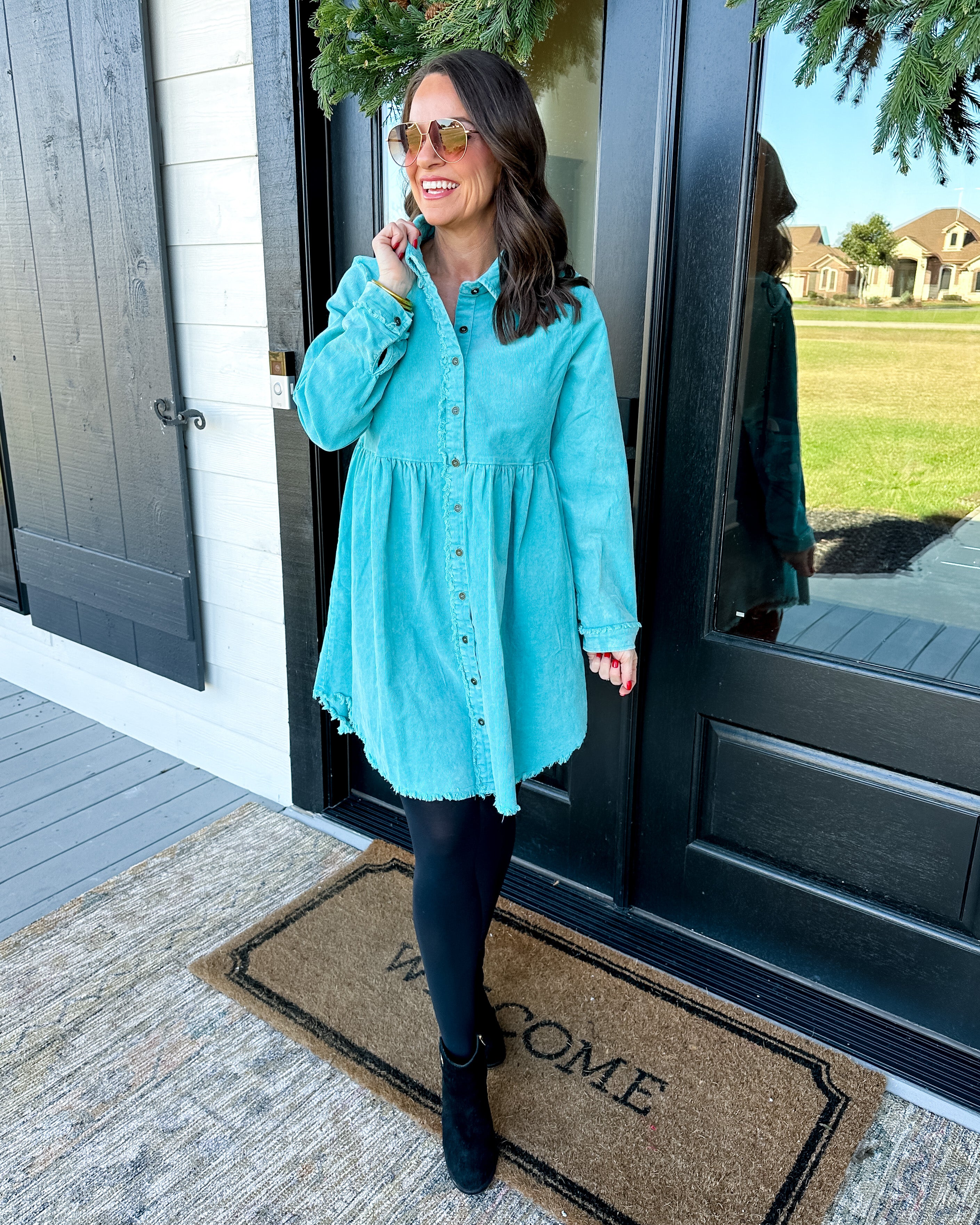 Tiered Button Down Dress in Frost