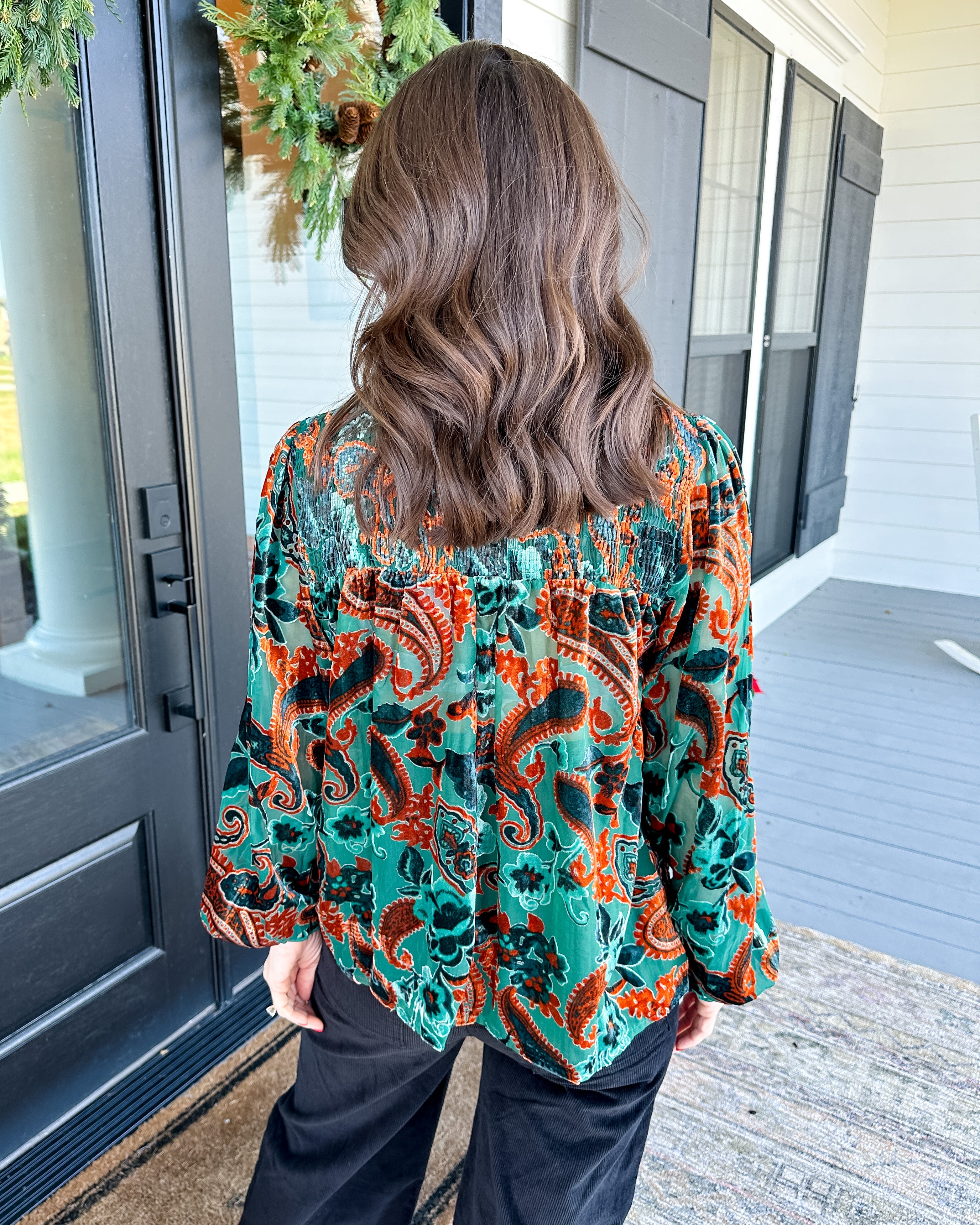 Velvet Detail Long Sleeve Top