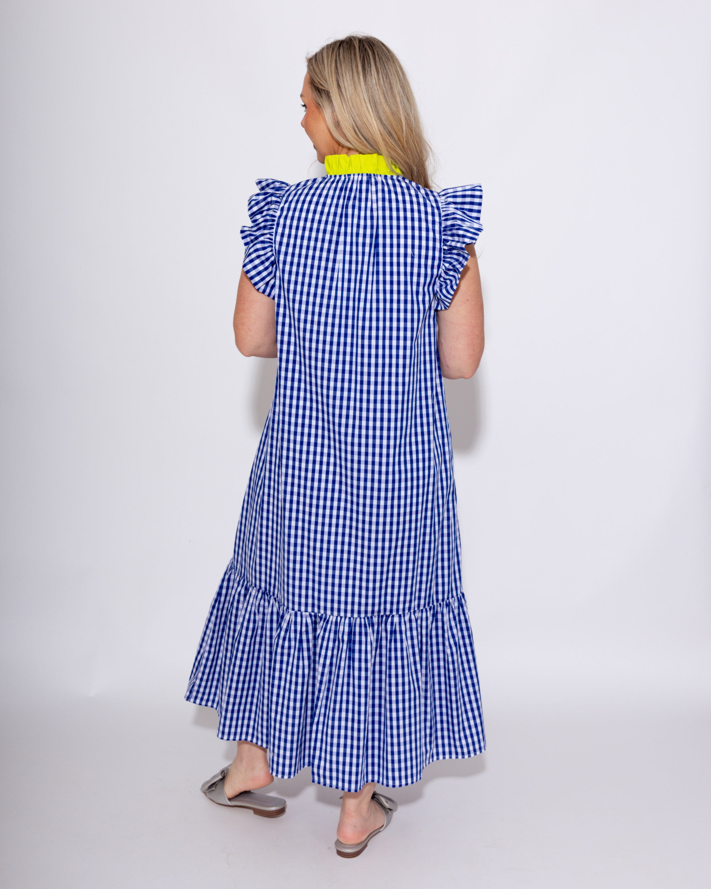 Gingham Flutter Sleeve Midi Dress