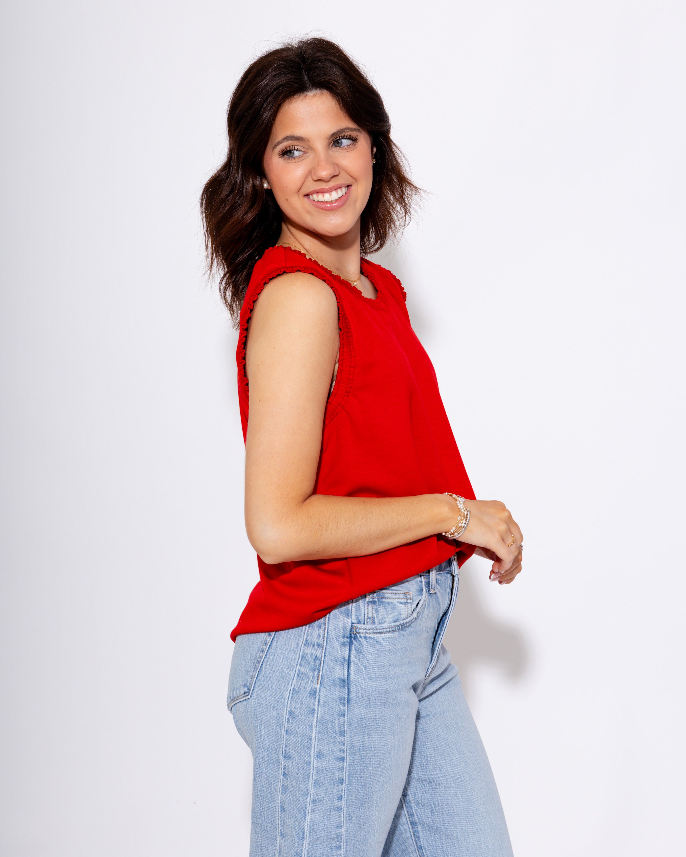 Smocked Edge Tank in Red