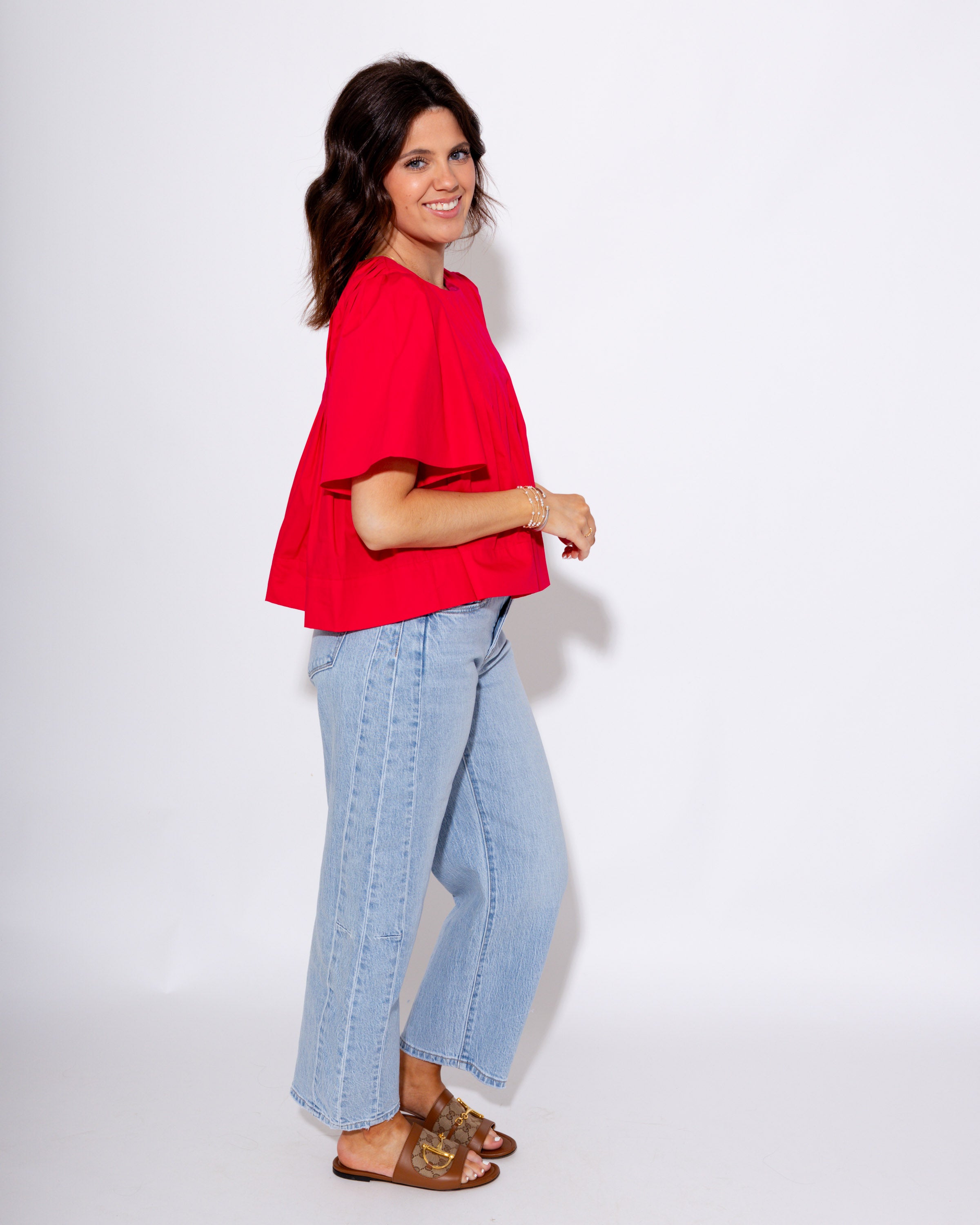 Pleated Short Sleeve Top in Pink