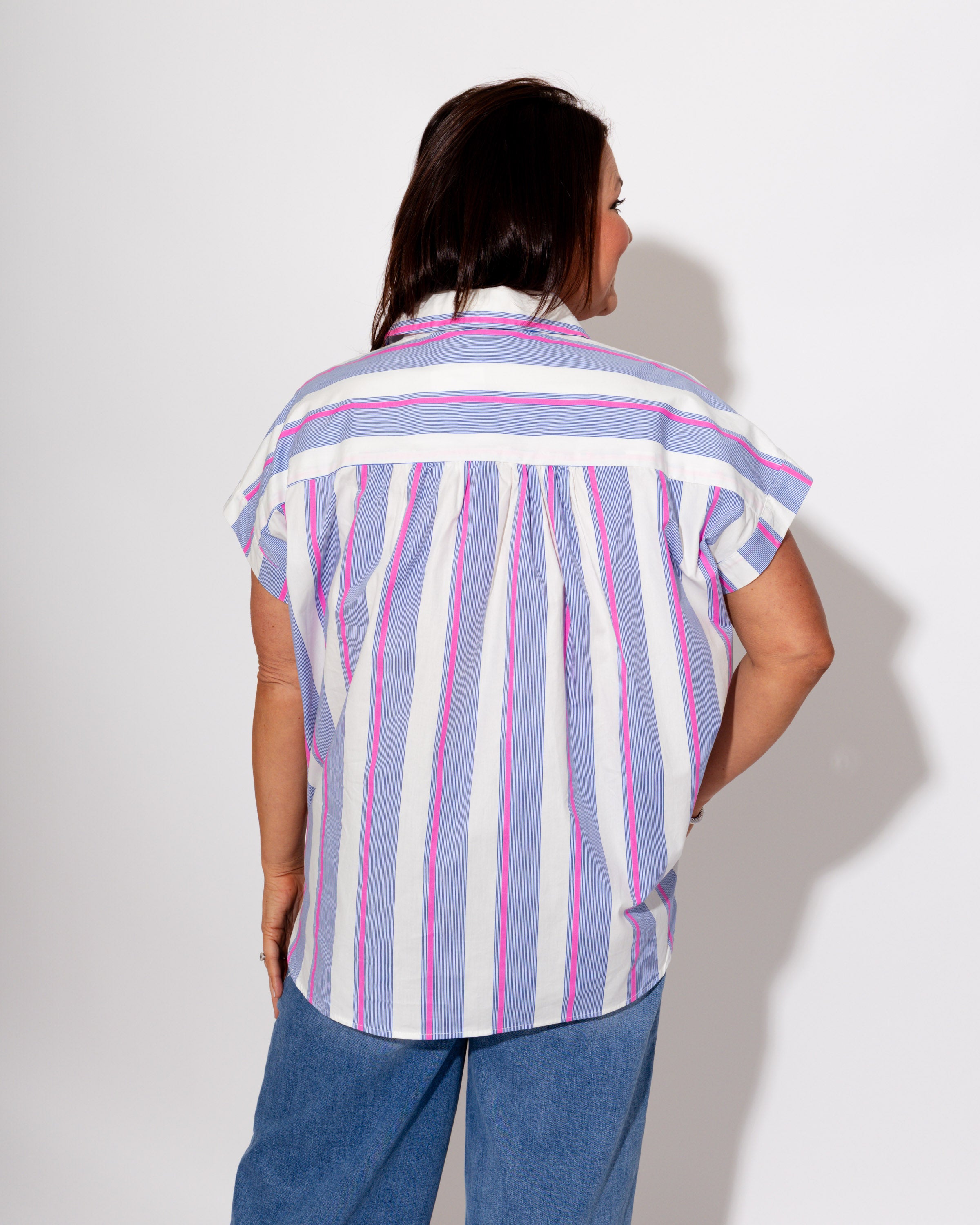 Striped Story Collared Button Up Top